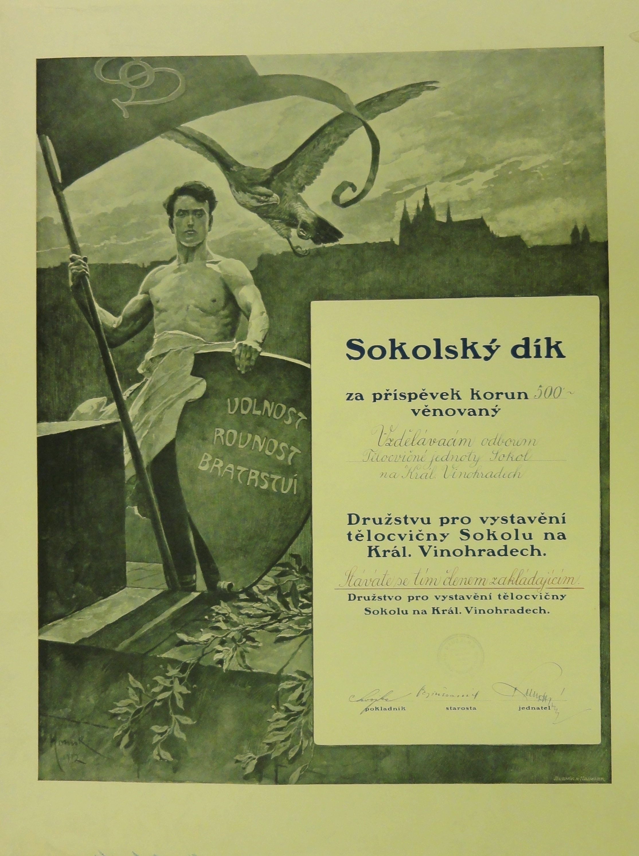 Náhledový obrázek Družstvo pro vystavění tělocvičny Sokolu  na Král. Vinohradech - 1