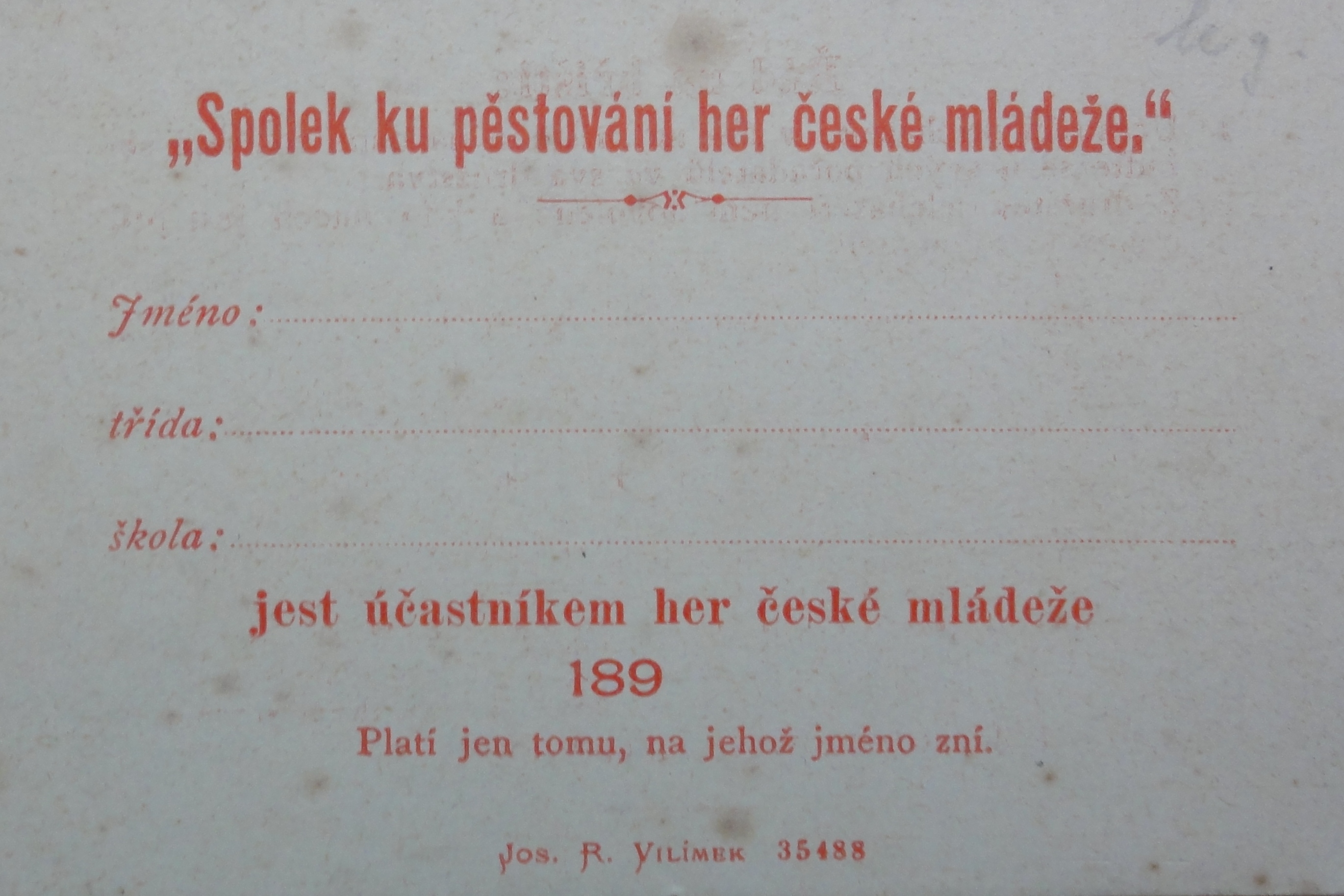 Náhledový obrázek Průkaz pro účastníky her české mládeže - 1