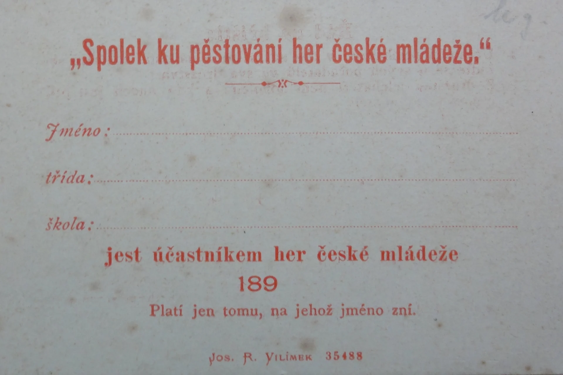 Náhledový obrázek předmětu Průkaz pro účastníky her české mládeže