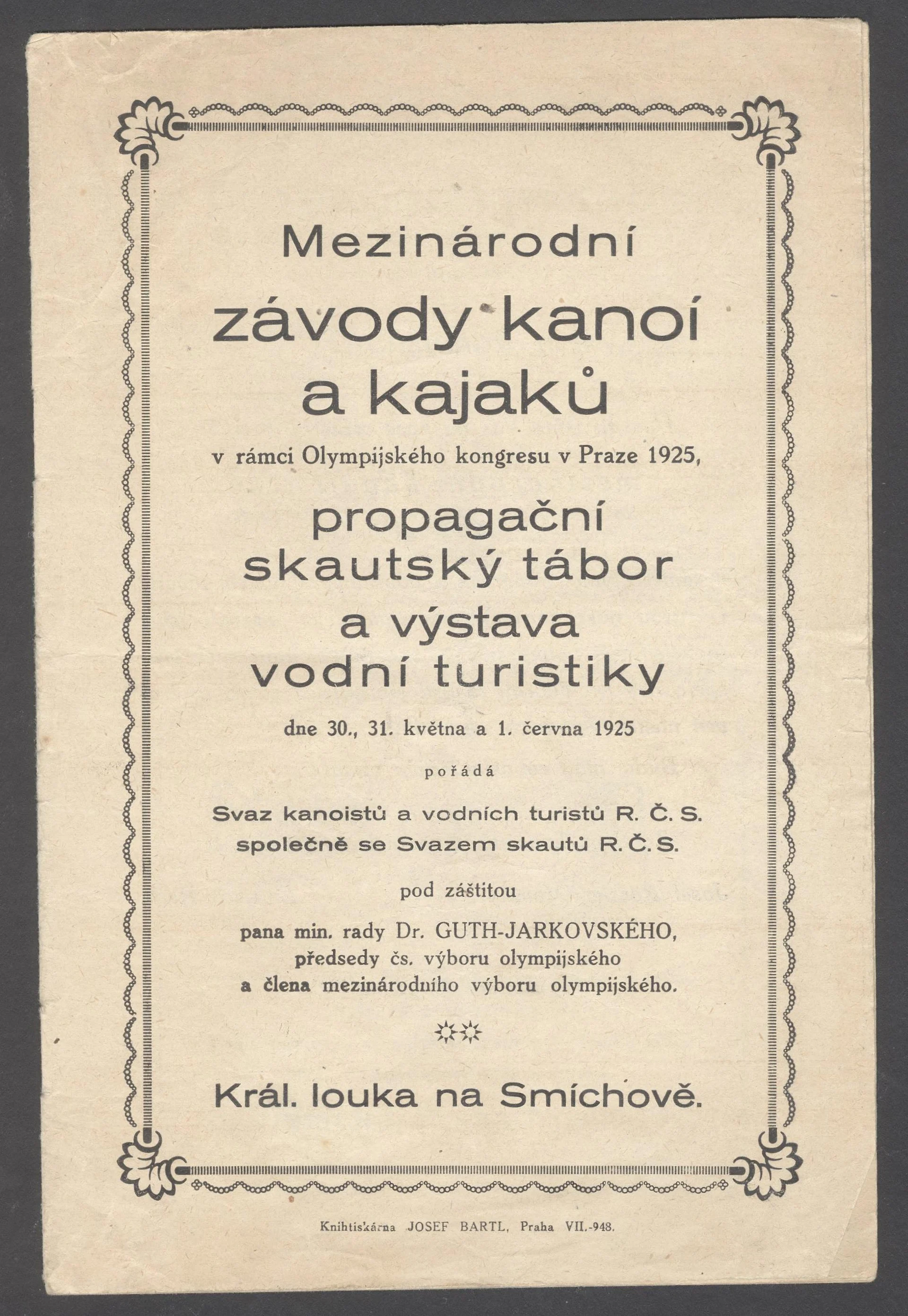 Náhledový obrázek předmětu Mezinárodní závody kanoí a kajaků v rámci Olympijského kongresu v Praze 1925