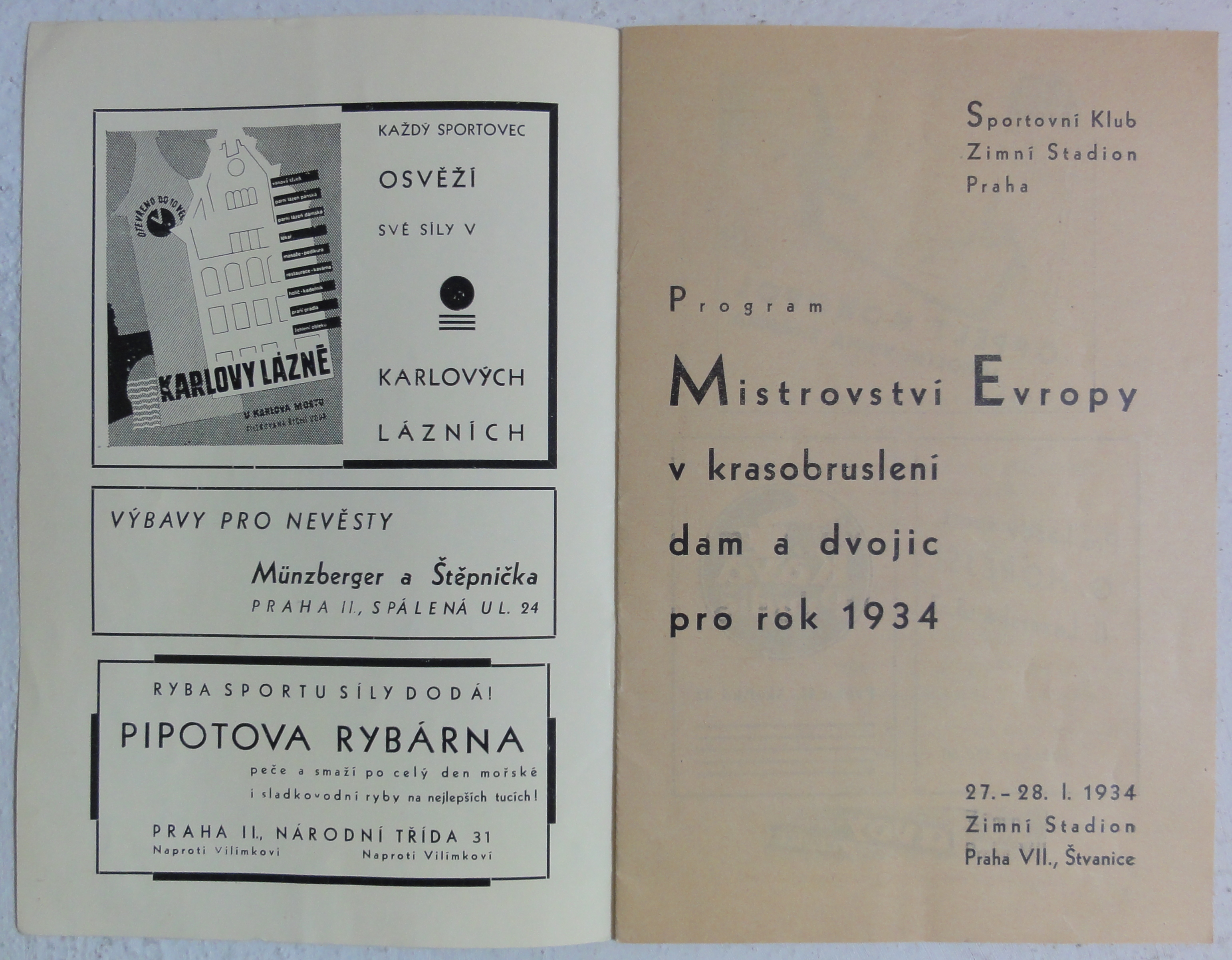 Náhledový obrázek Mistrovství Evropy v krasobruslení dam a dvojic. Praha 1934 - 2