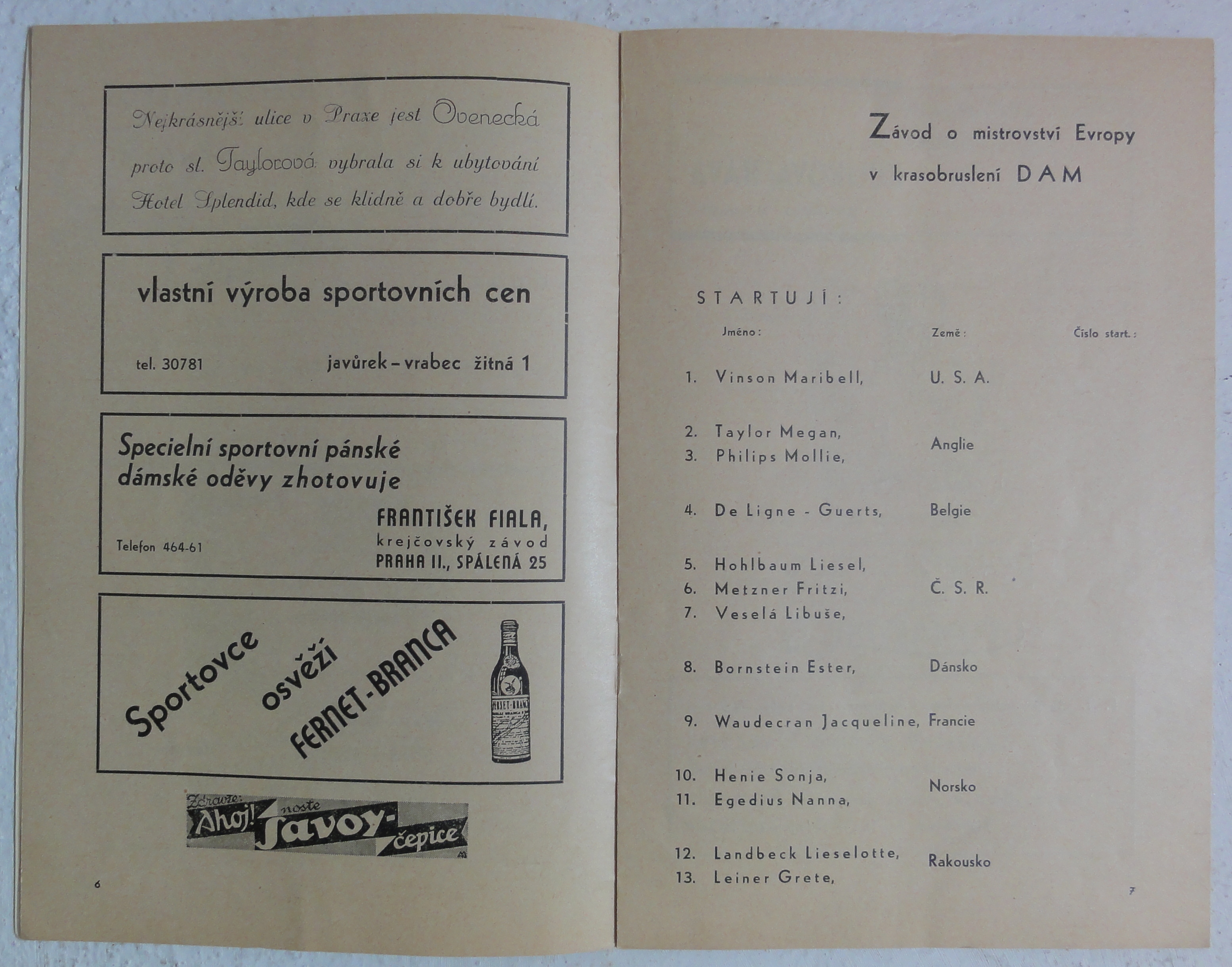 Náhledový obrázek Mistrovství Evropy v krasobruslení dam a dvojic. Praha 1934 - 5
