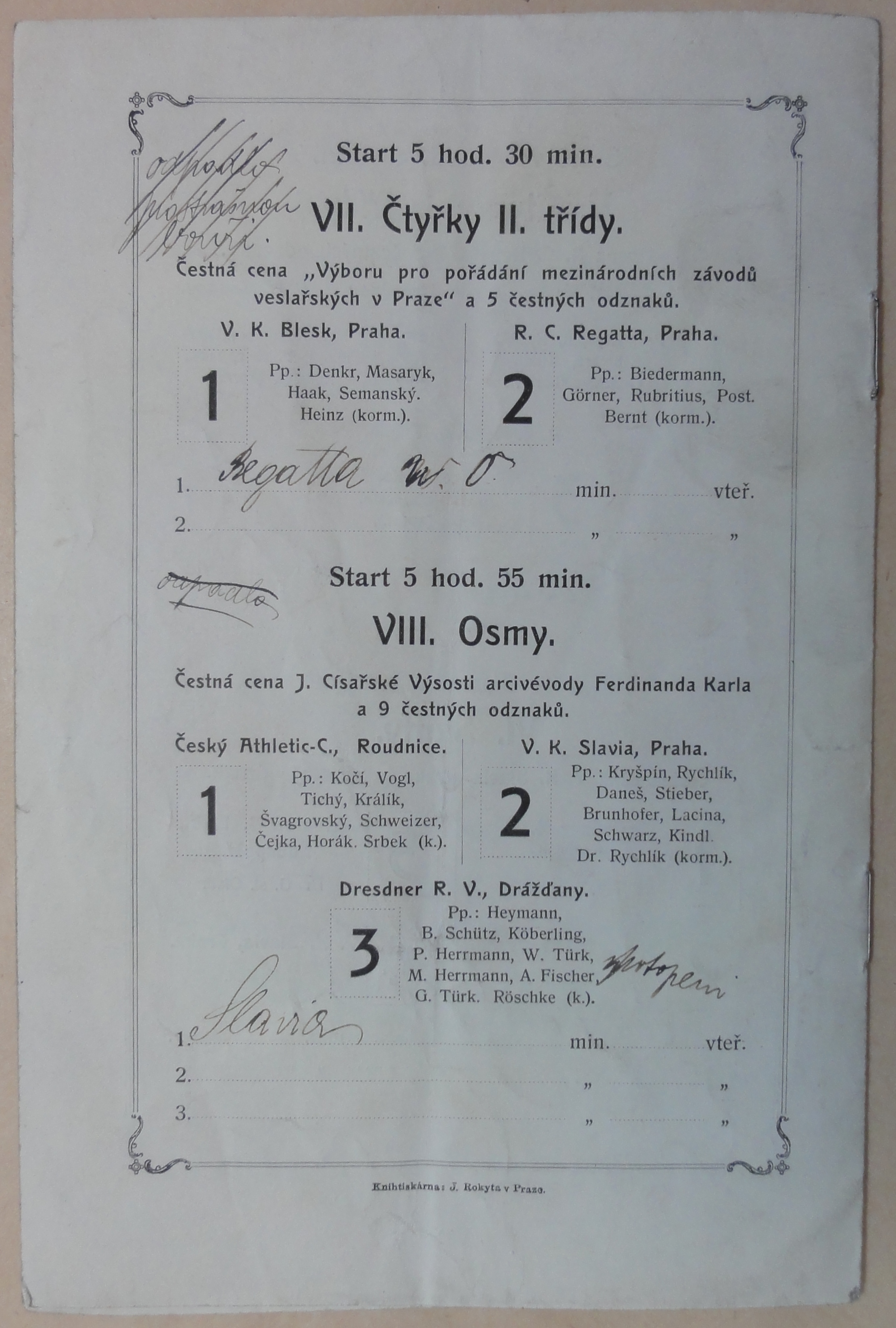 Náhledový obrázek Program I. mezinárodních veslařských závodů - 5