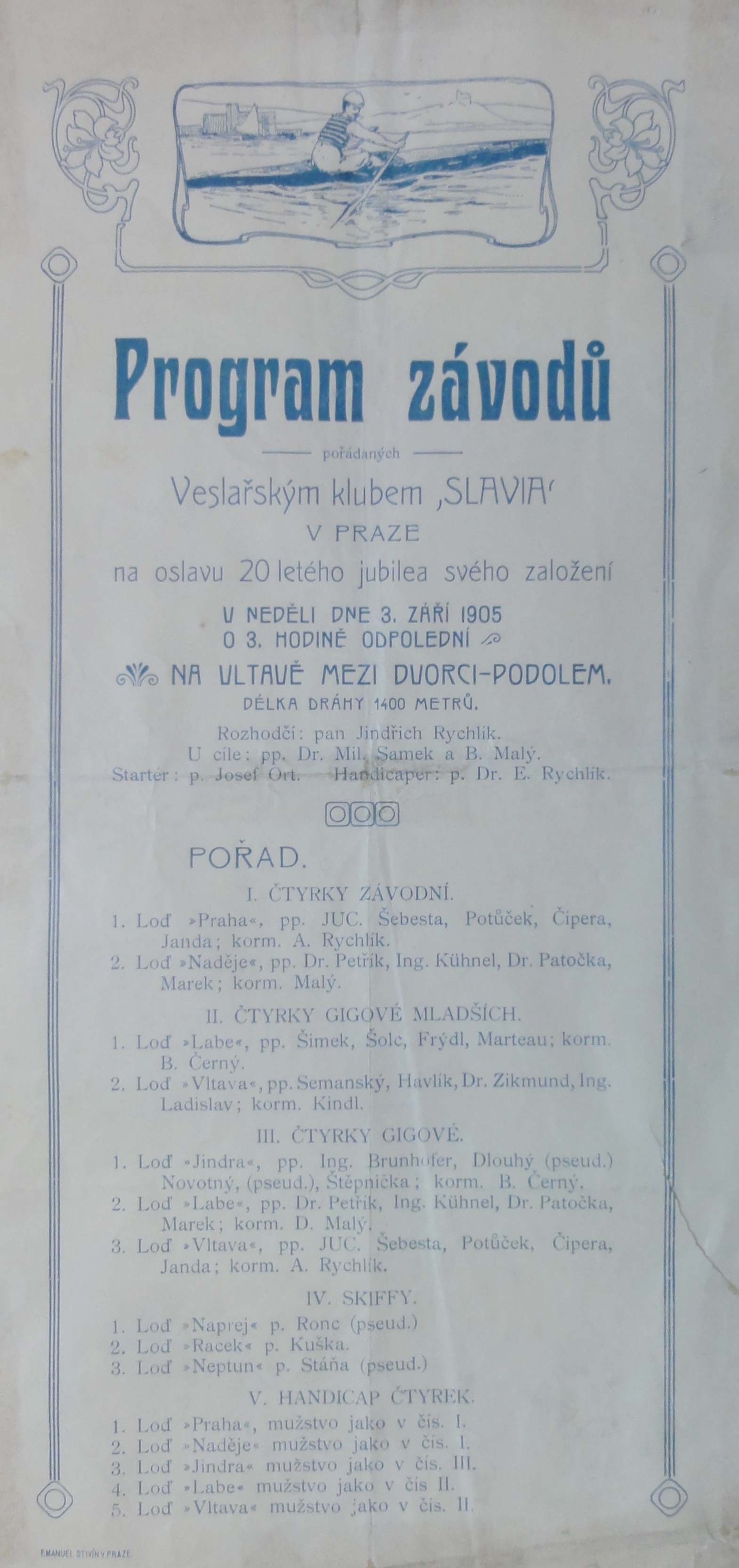 Náhledový obrázek Program závodů veslařského klubu Slavia - 1