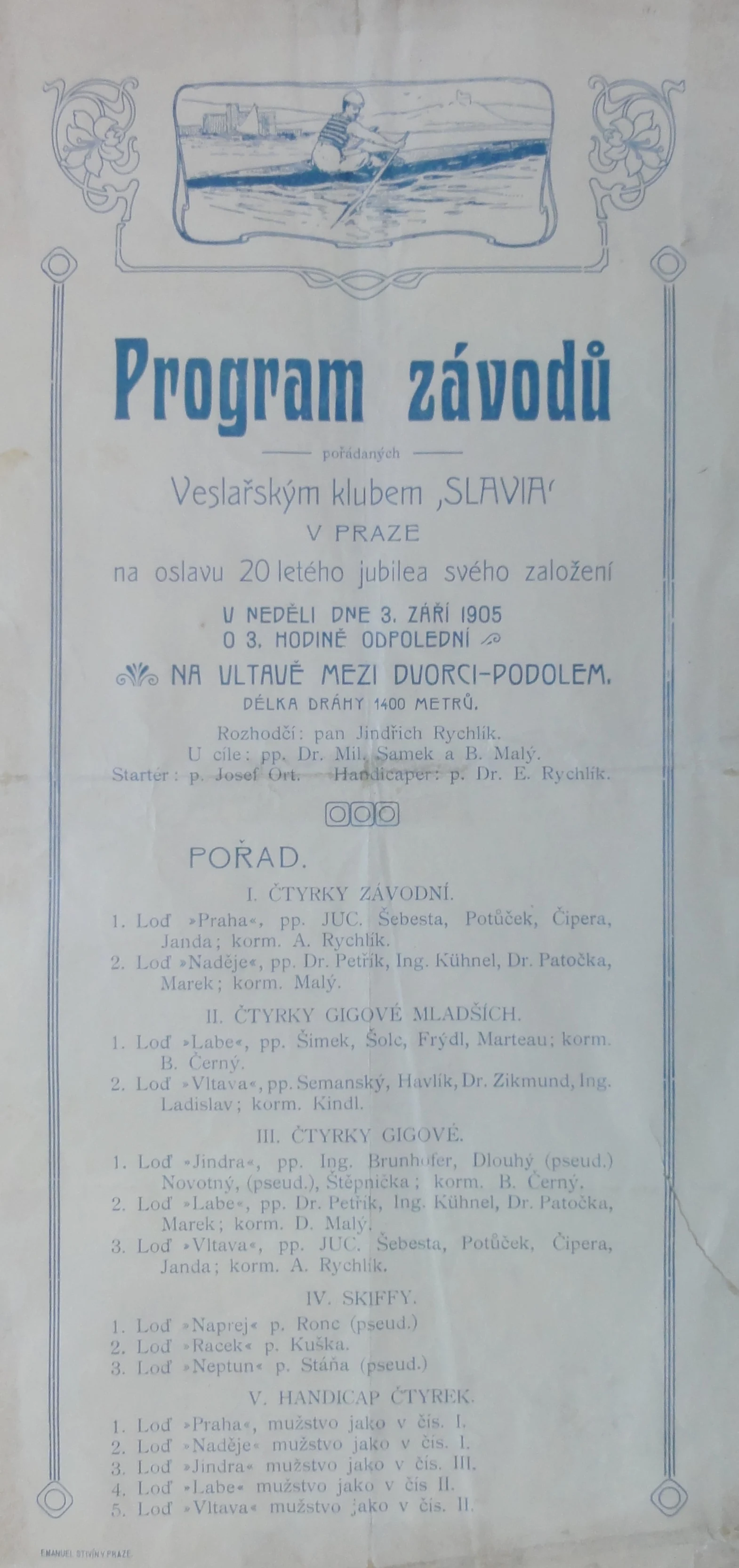 Náhledový obrázek předmětu Program závodů veslařského klubu Slavia
