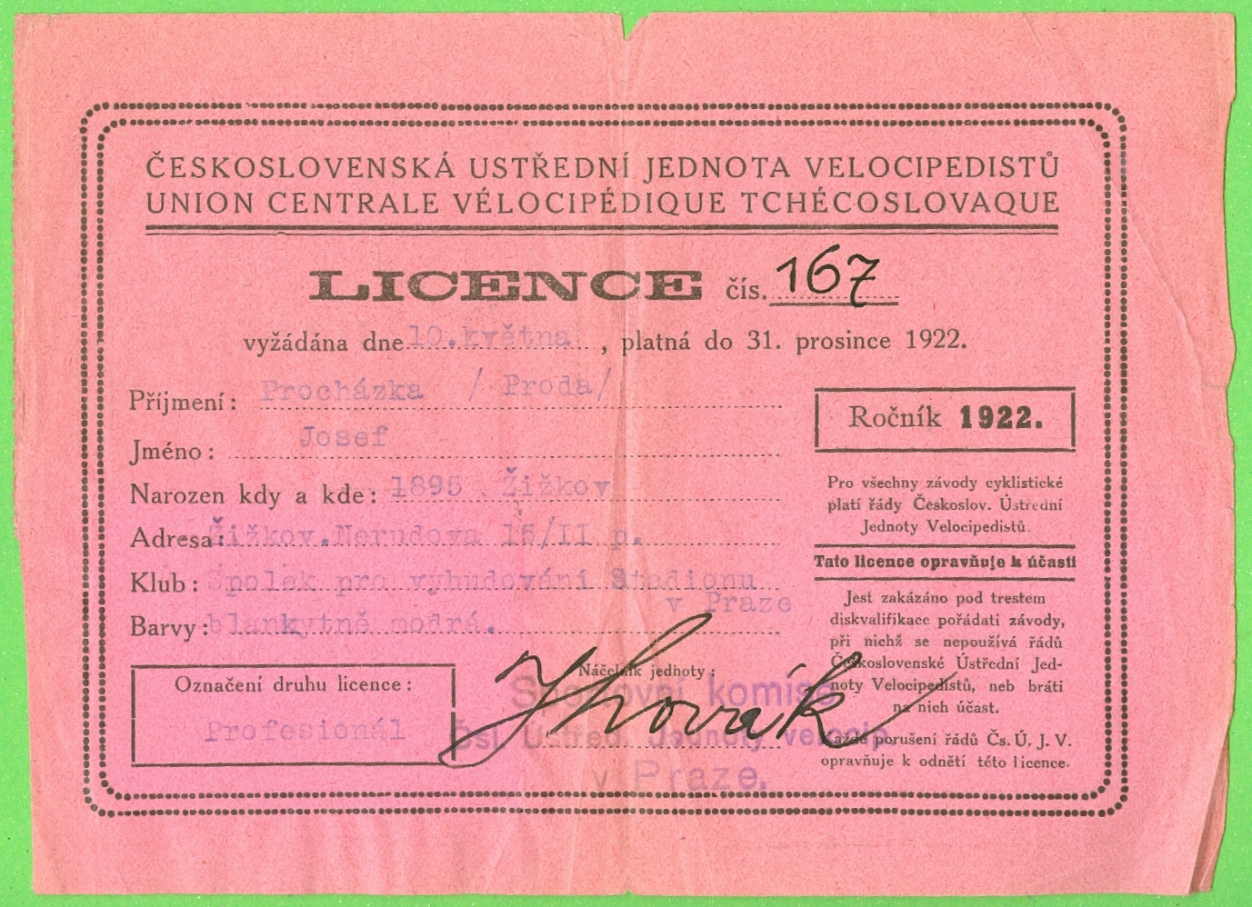 Náhledový obrázek Cyklistická licence pro profesionála - 2