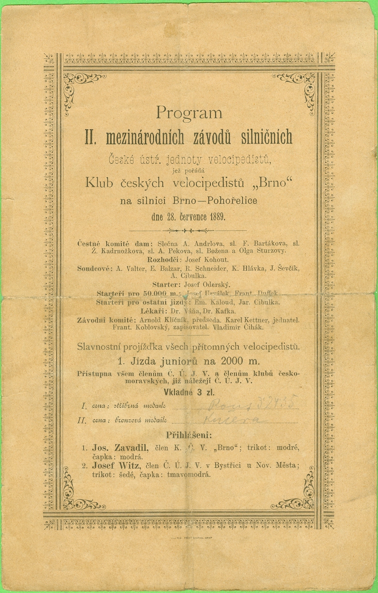 Náhledový obrázek Program II. mezinárodních závodů silničních na silnici Brno-Pohořelice - 1