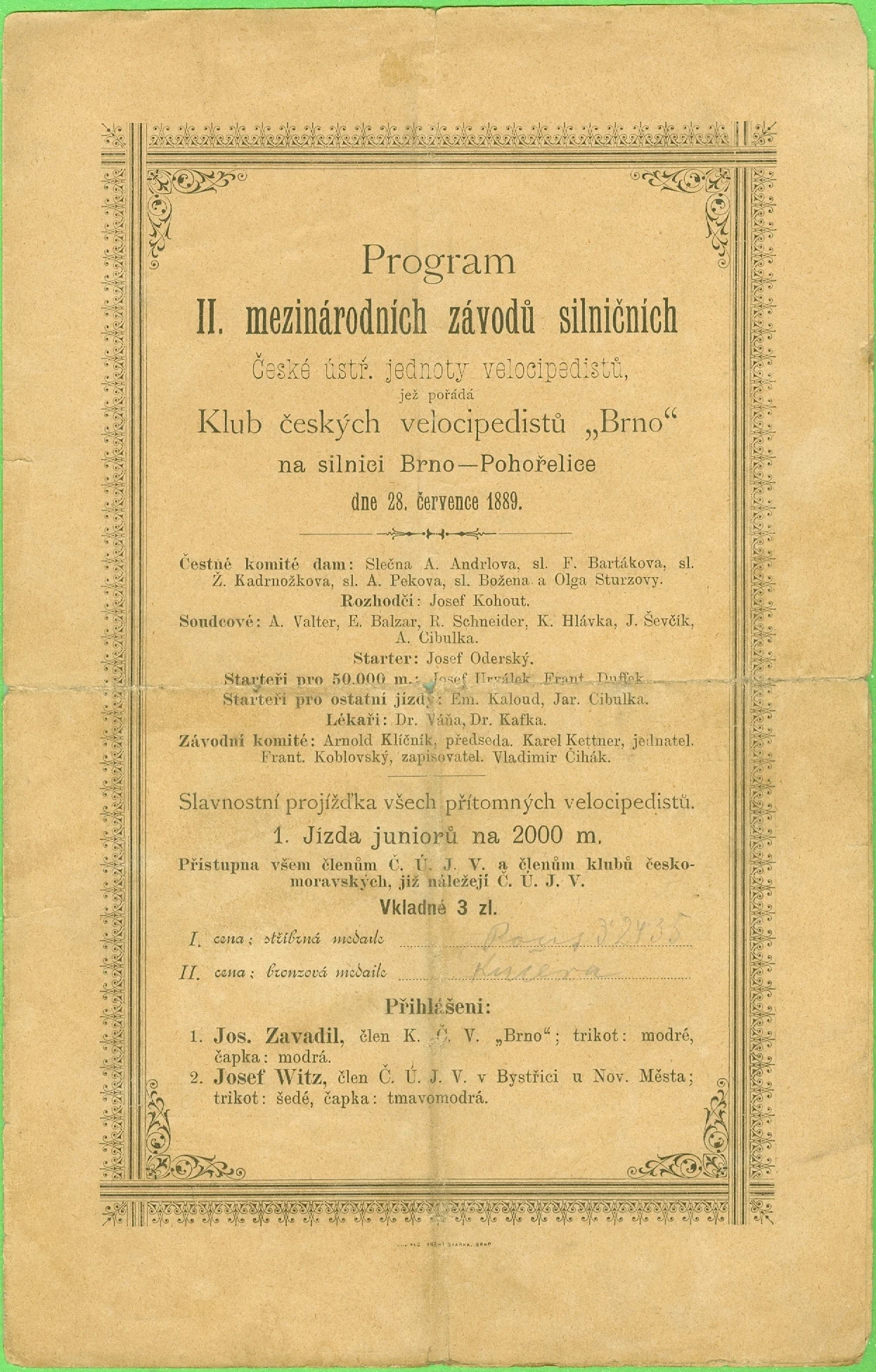 Náhledový obrázek předmětu Program II. mezinárodních závodů silničních na silnici Brno-Pohořelice