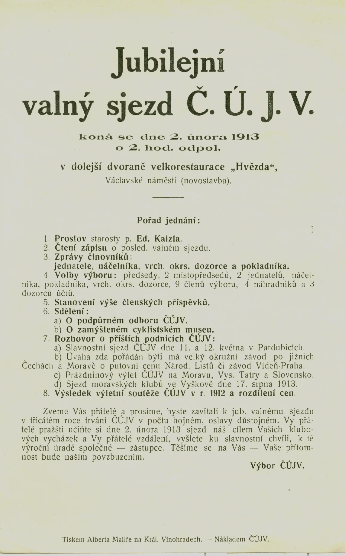 Náhledový obrázek předmětu Jubilejní valný sjezd Č.Ú.J.V.