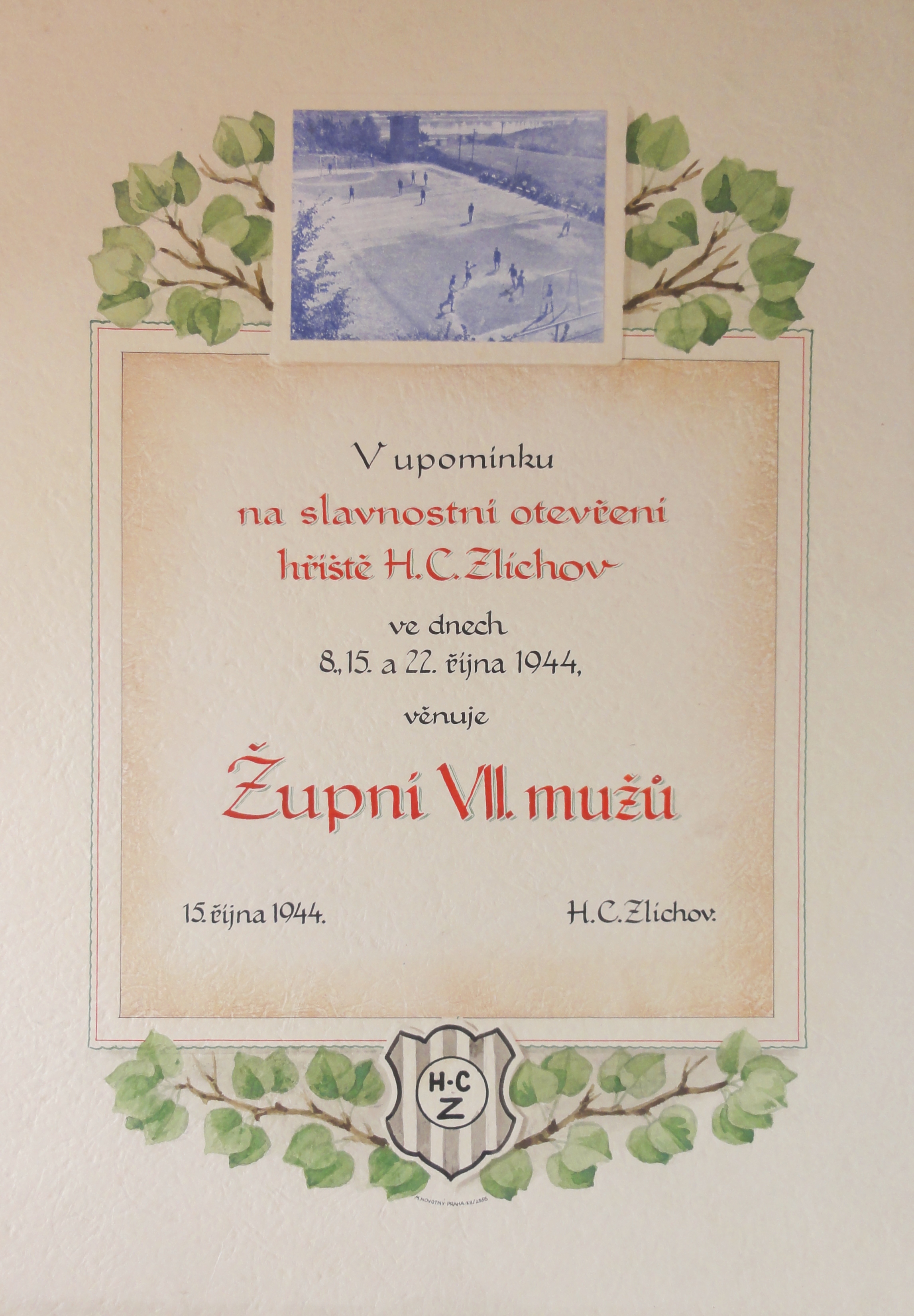 Náhledový obrázek Upomínka na otevření hřiště H. C. Zlíchov - 1