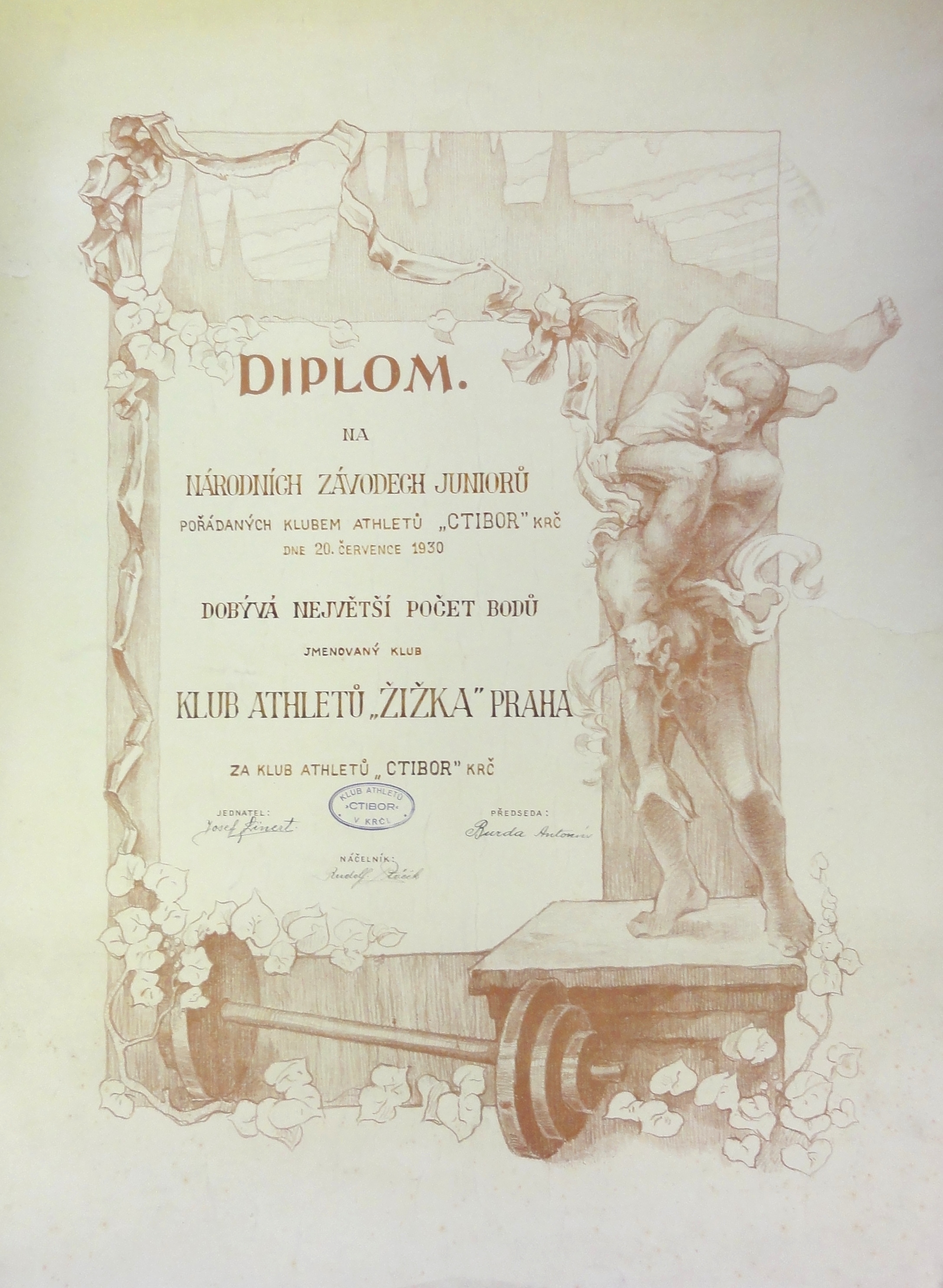 Náhledový obrázek Diplom pro K. A. Žížka z Národních závodů juniorů - 1