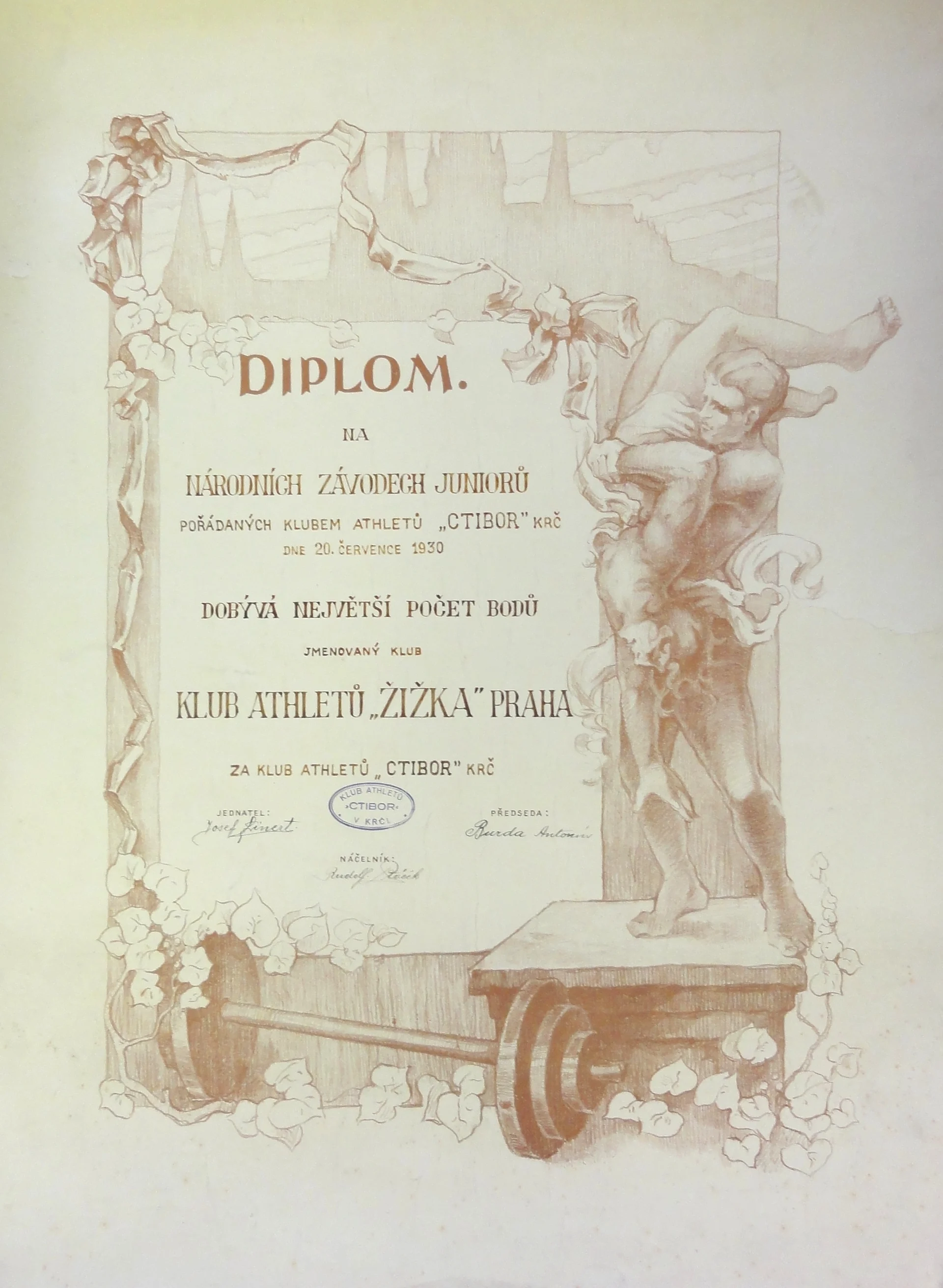Náhledový obrázek předmětu Diplom pro K. A. Žížka z Národních závodů juniorů