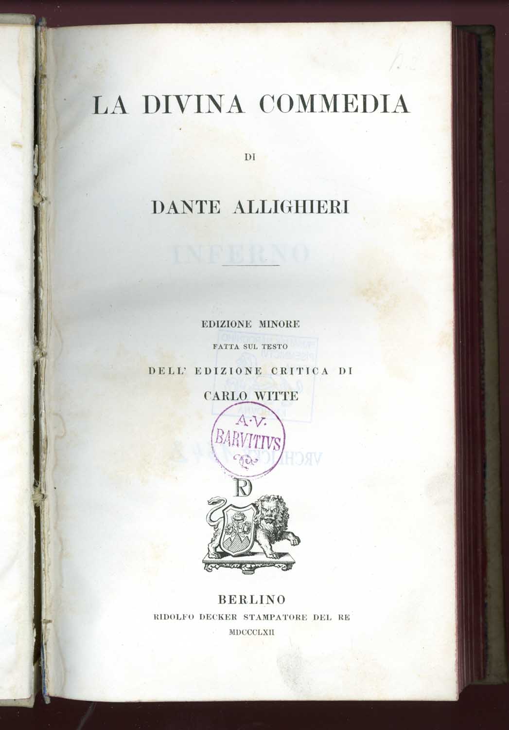 Náhledový obrázek La divina commedia di Dante Alighieri. Edizione minore fatta sul testo dell' edizione critica di Carlo Witte - 1