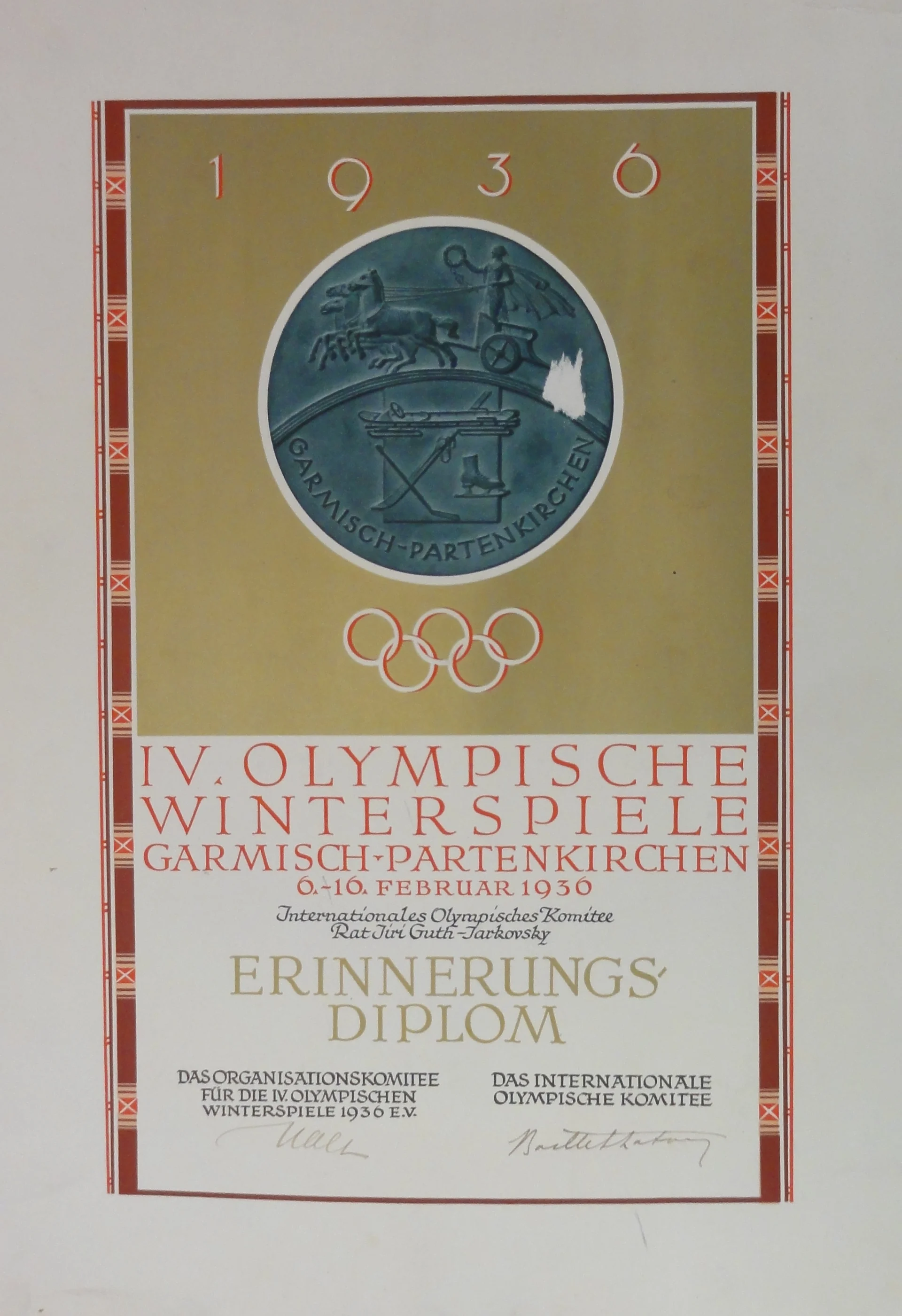 Náhledový obrázek předmětu Olympijský diplom Jiřího Gutha Jarkovského. ZOH Garmisch-Partenkirchen 1936