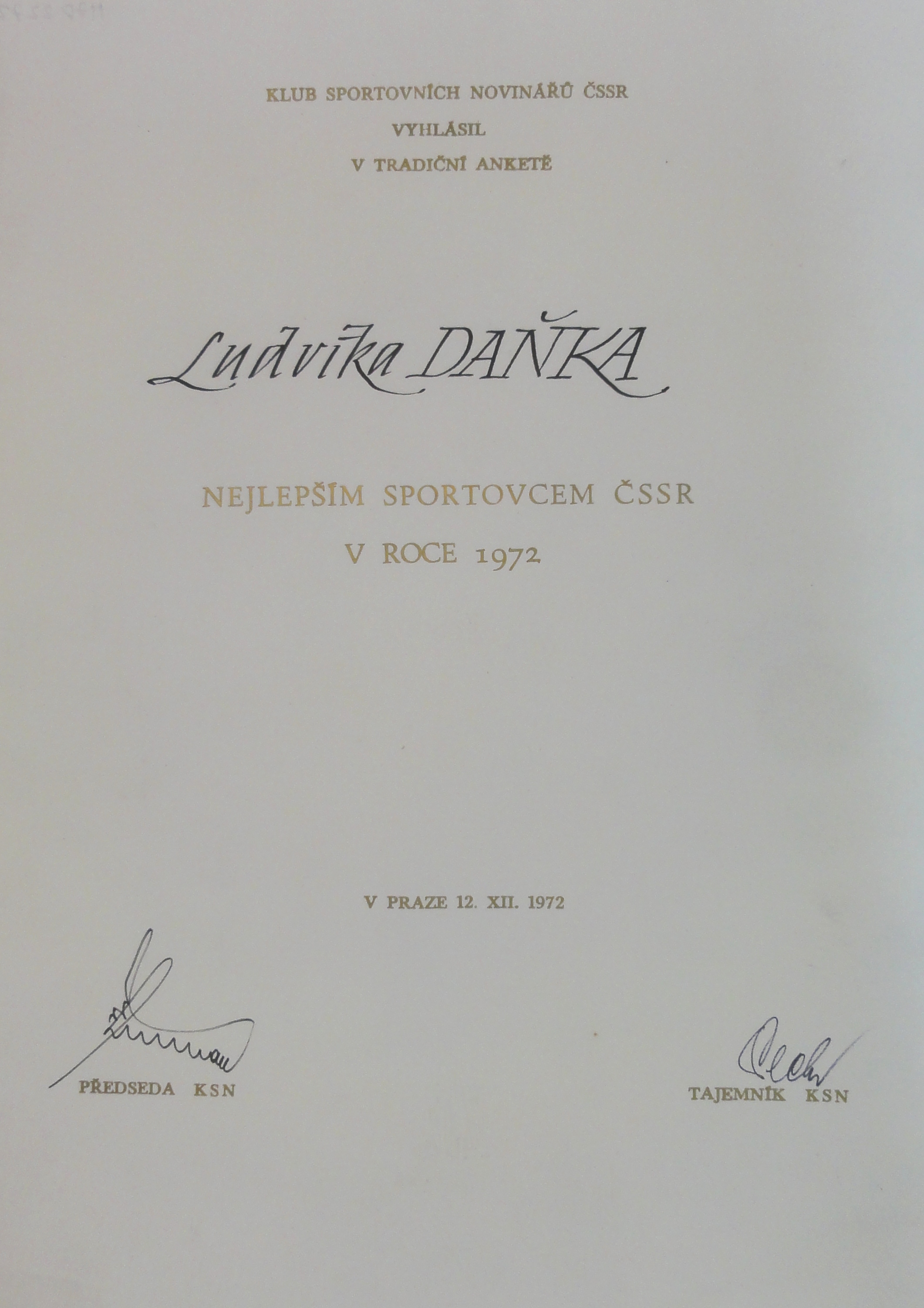 Náhledový obrázek Vyhlášení Ludvíka Daňka nejlepším sportovcem ČSSR v roce 1972 - 1