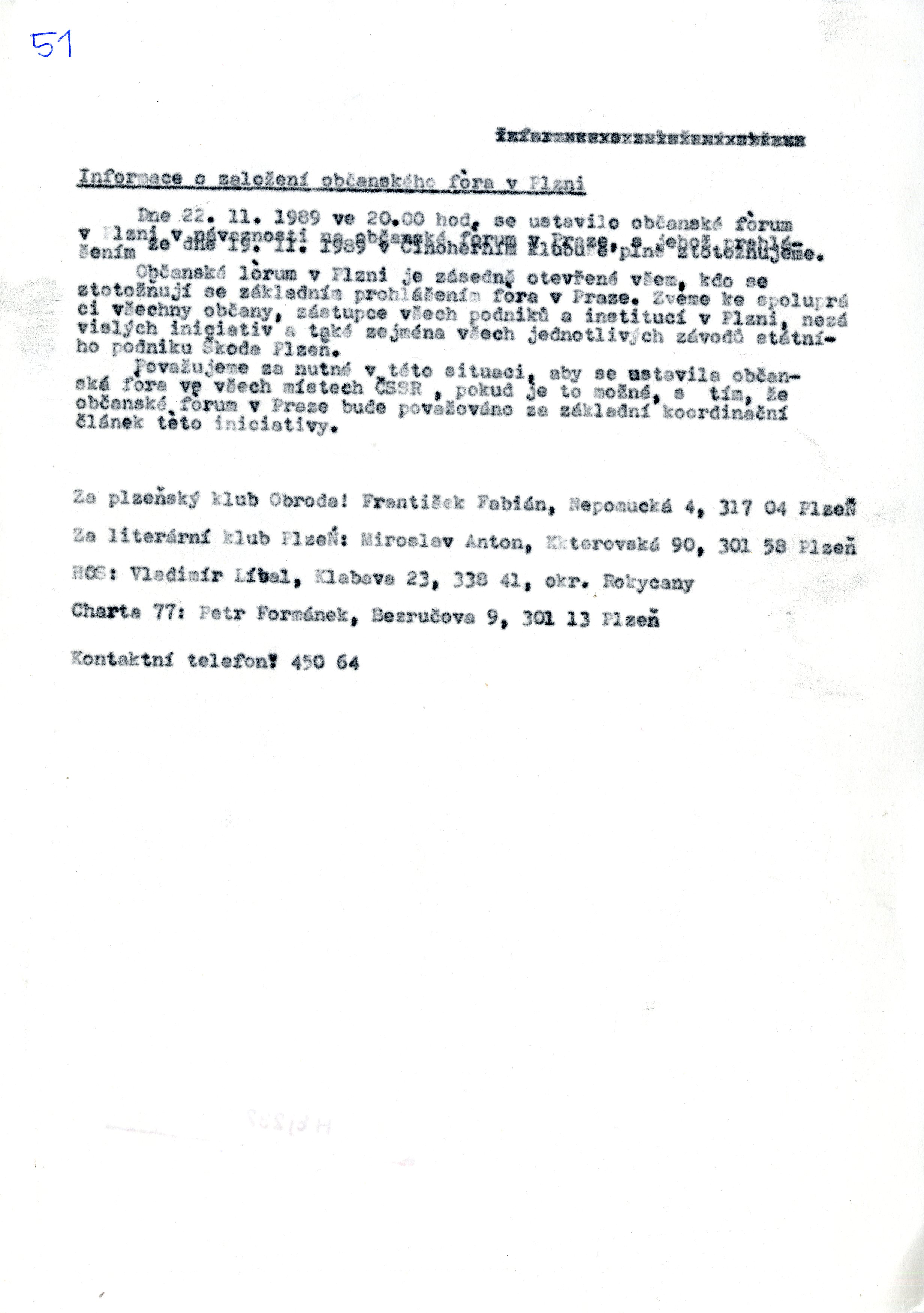 Náhledový obrázek Informace o založení OF v Plzni - 1