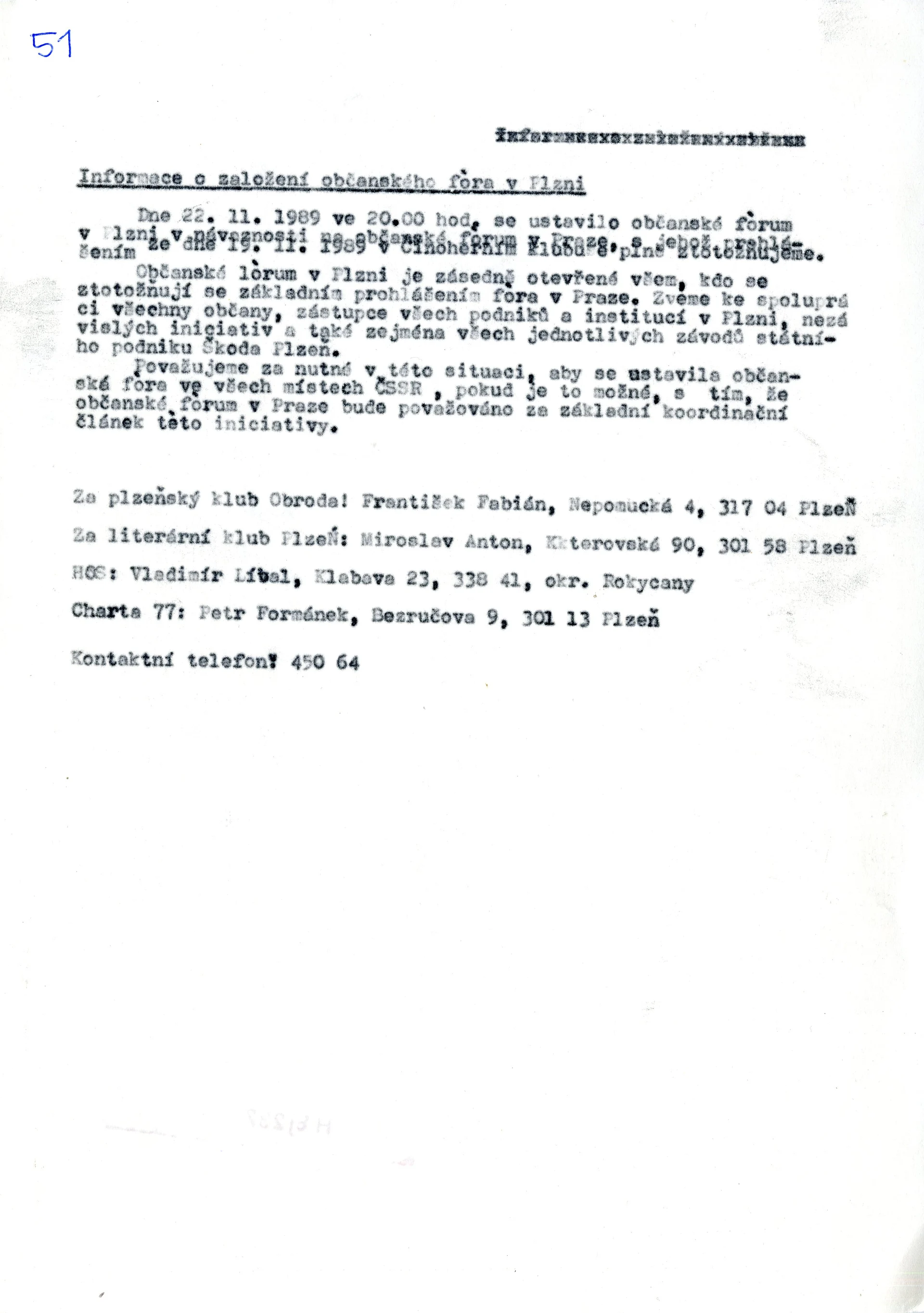 Náhledový obrázek předmětu Informace o založení OF v Plzni
