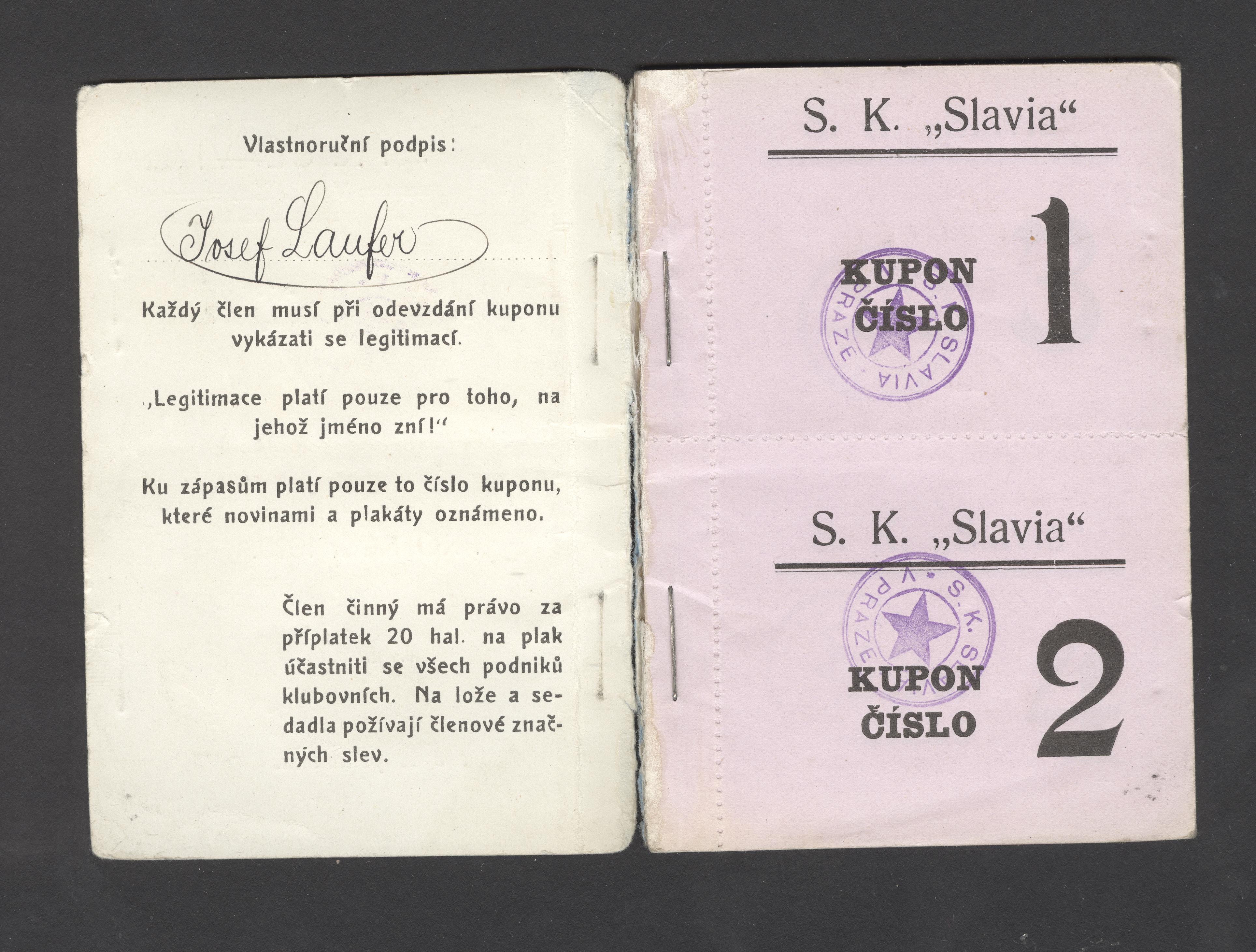 Náhledový obrázek Legitimace S. K. Slavia - 2