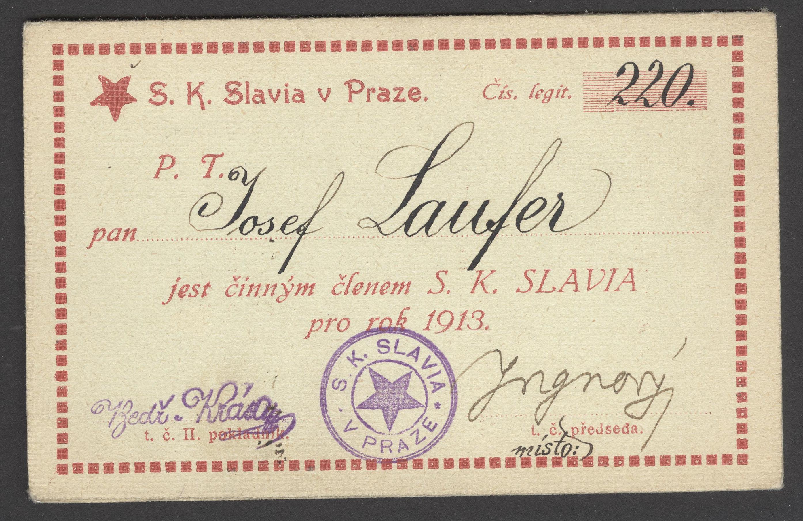 Náhledový obrázek Legitimace S. K. Slavia - 5