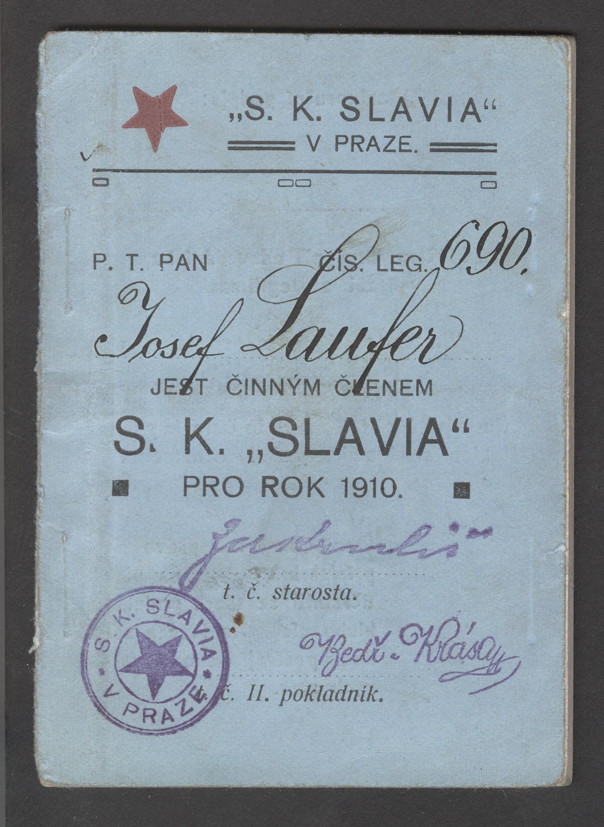 Náhledový obrázek Legitimace S. K. Slavia - 1