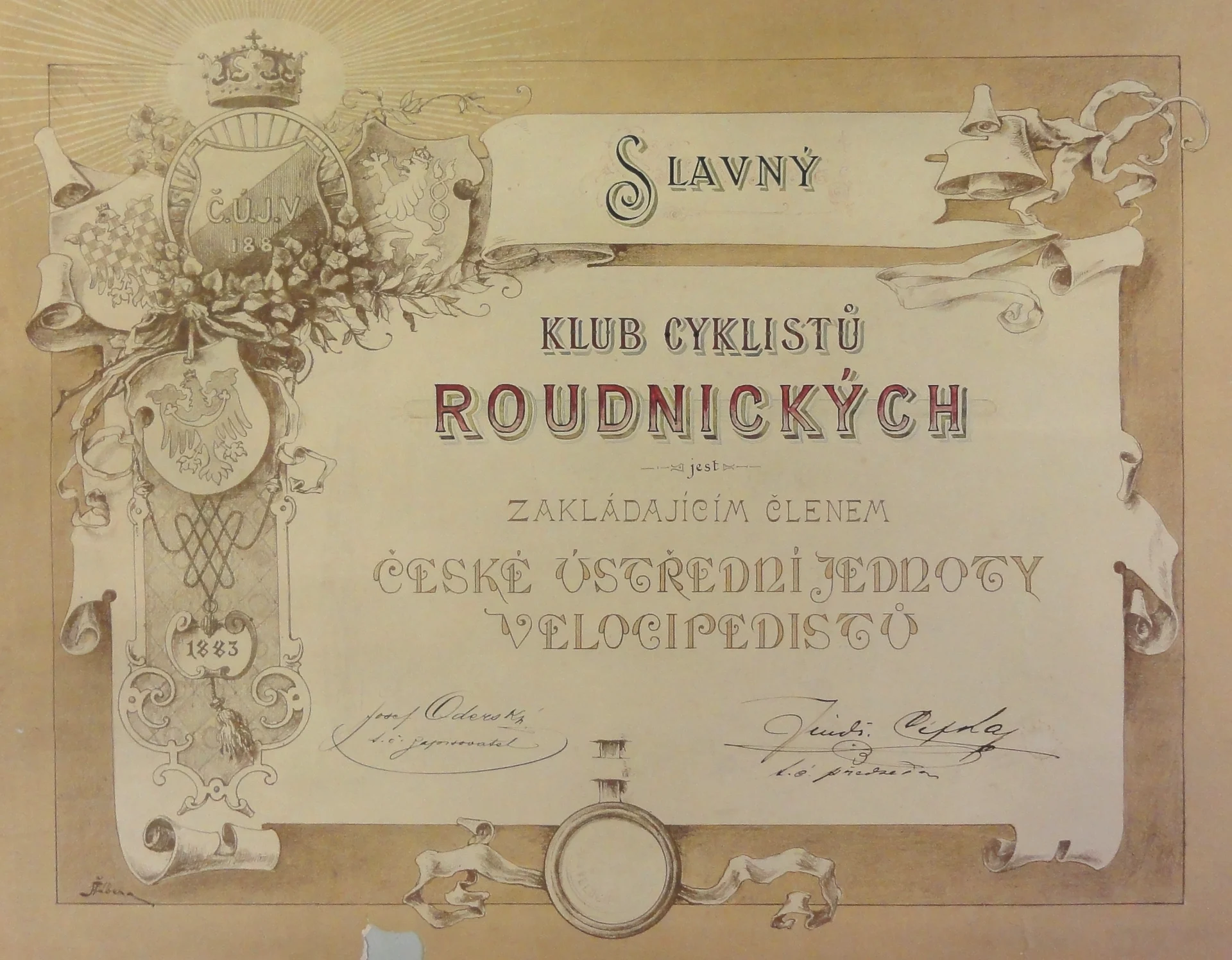 Náhledový obrázek předmětu Klub cyklistů roudnických jest zakládajícím členem ČÚJV