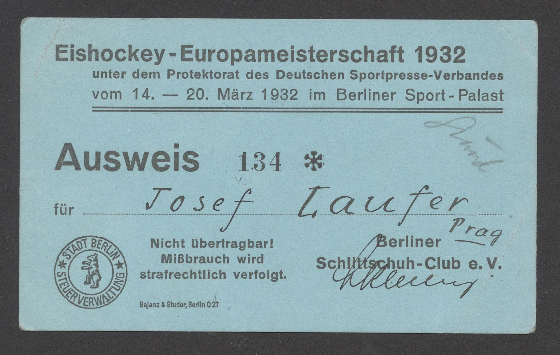 Náhledový obrázek předmětu Mistrovství Evropy v ledním hockeyi. Německo 1932