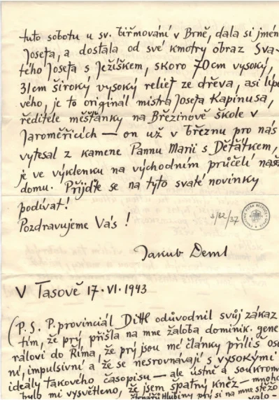 Náhledový obrázek předmětu Dopis Jakuba Demla Marii Glabazňové