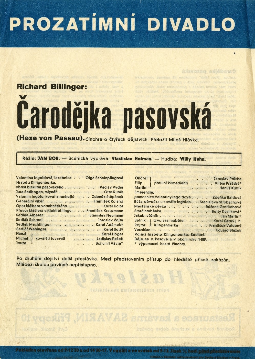 Náhledový obrázek Divadelní cedule Čarodějka pasovská - 1