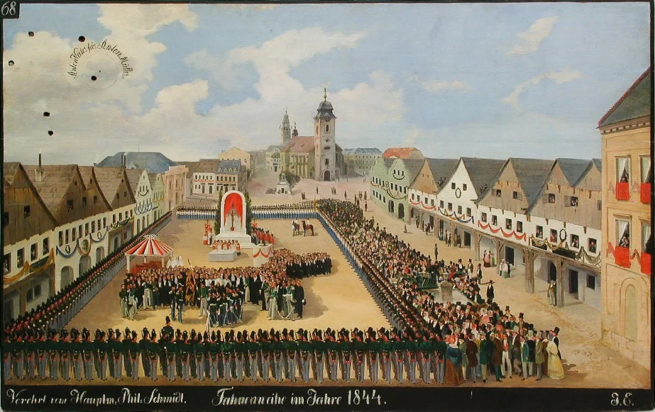 Náhledový obrázek předmětu Svěcení praporu libereckého střeleckého spolku v roce 1844