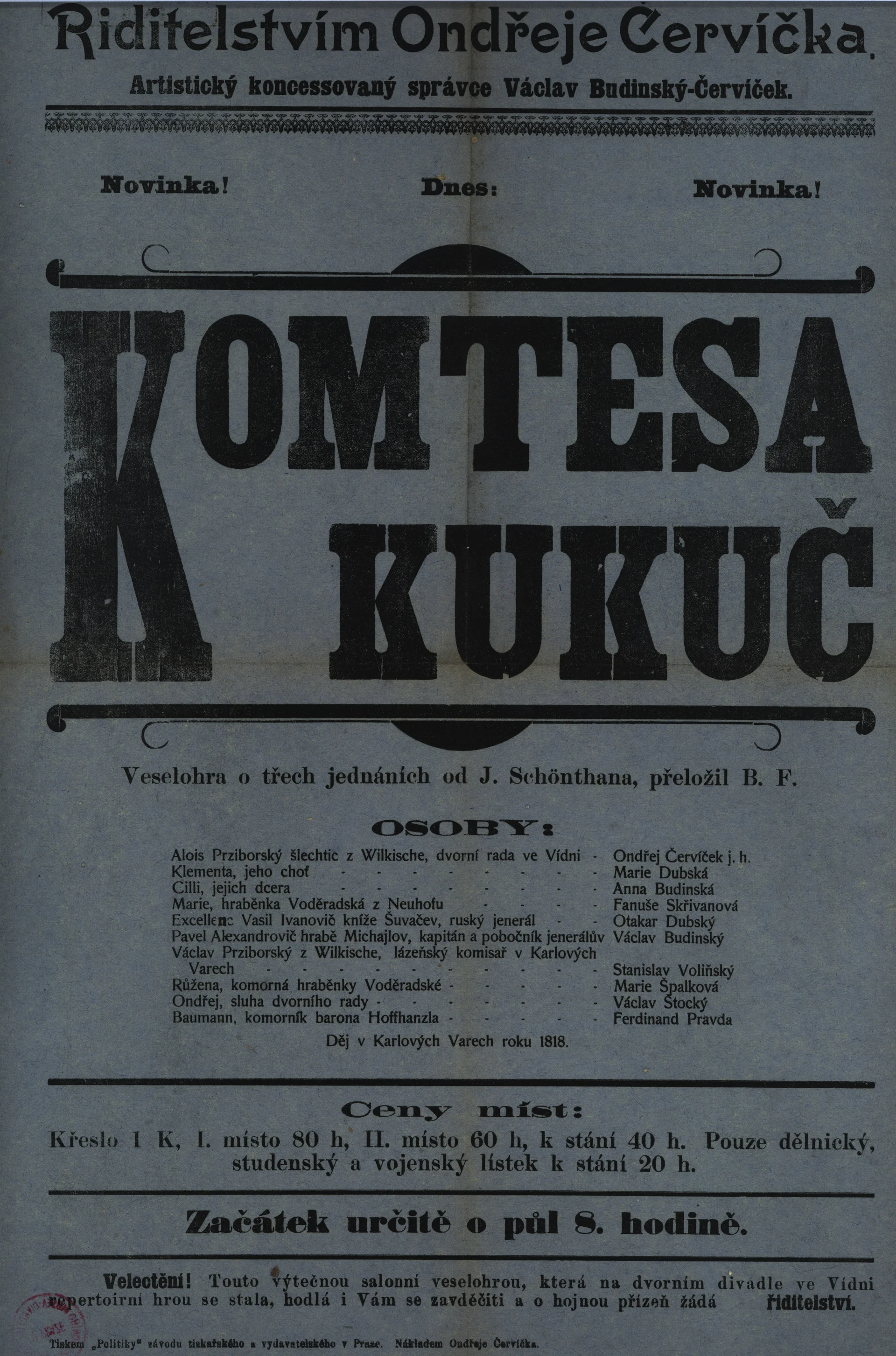 Náhledový obrázek předmětu Komtesa Kukuč