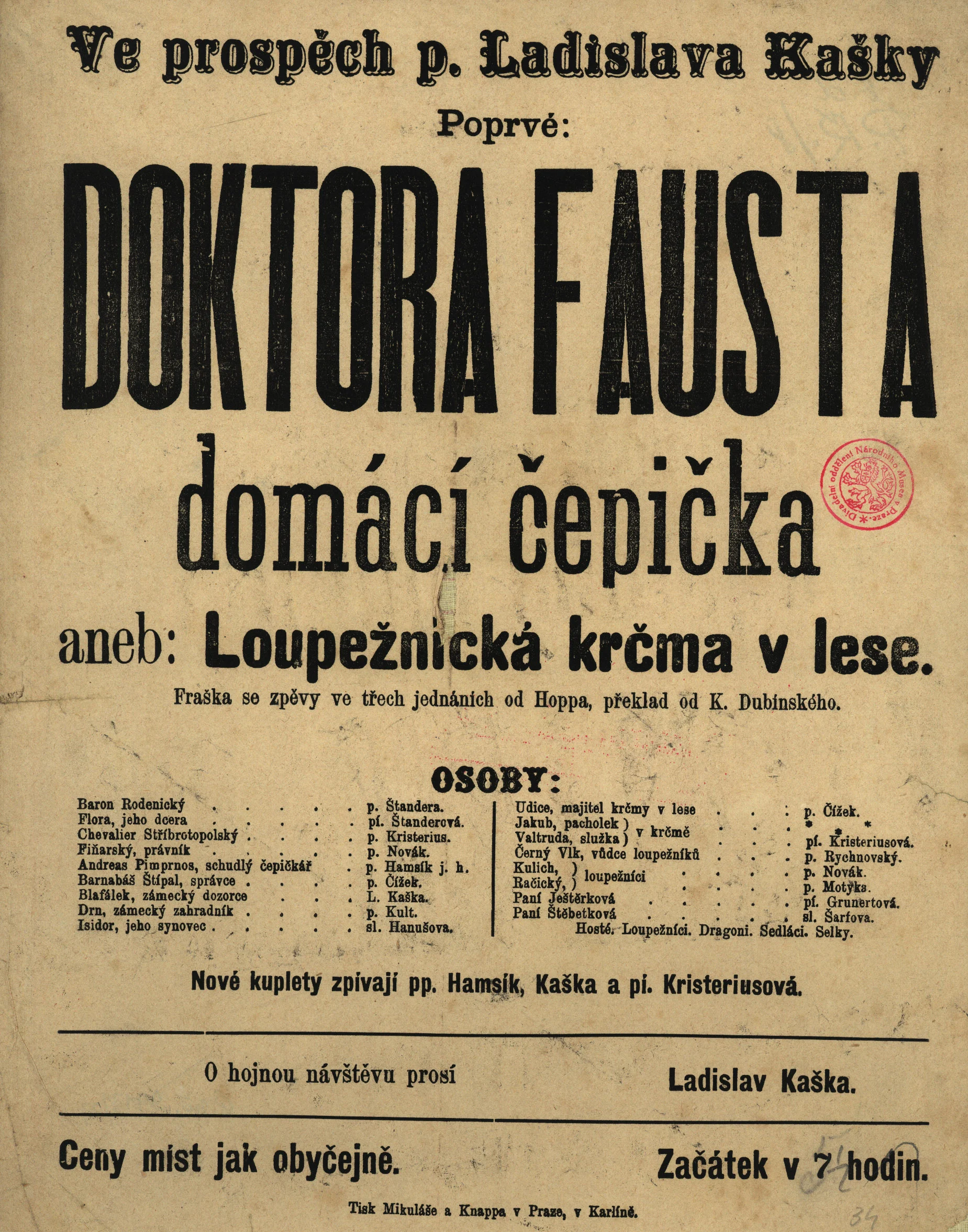 Náhledový obrázek předmětu Doktora Fausta domácí čepička aneb Loupežnická krčma v lese