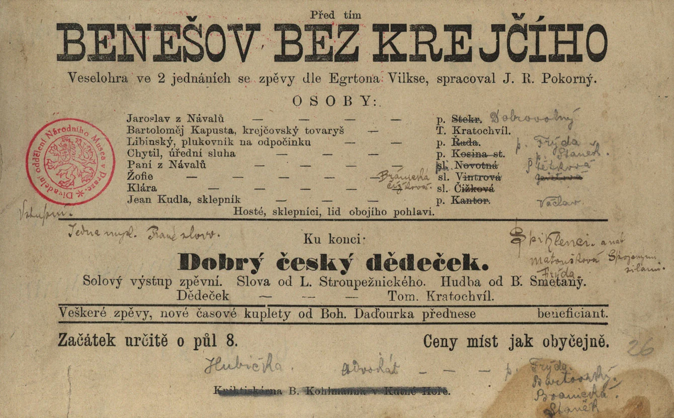 Náhledový obrázek předmětu Benešov bez krejčího, Hubička, Dobrý český dědeček (resp. Jedna mysl)