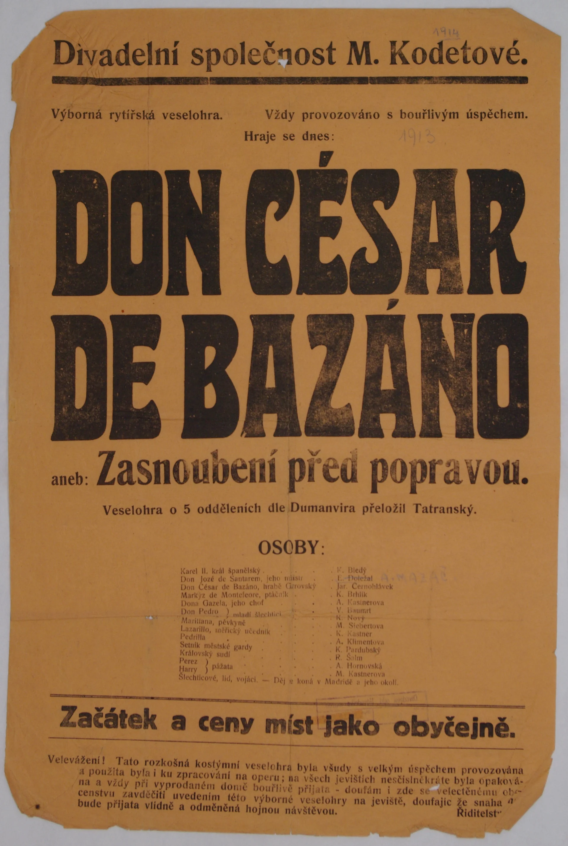 Náhledový obrázek předmětu Don César de Bazáno aneb Zasnoubení před popravou