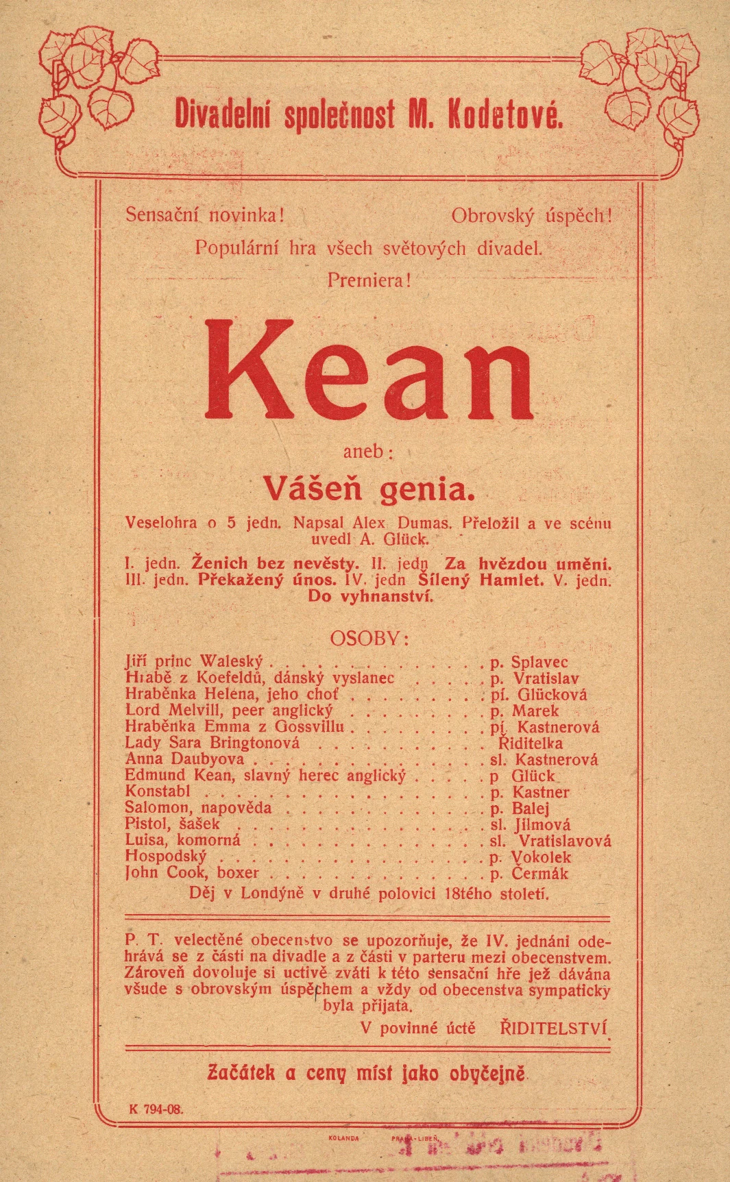 Náhledový obrázek předmětu Kean aneb Vášeň genia