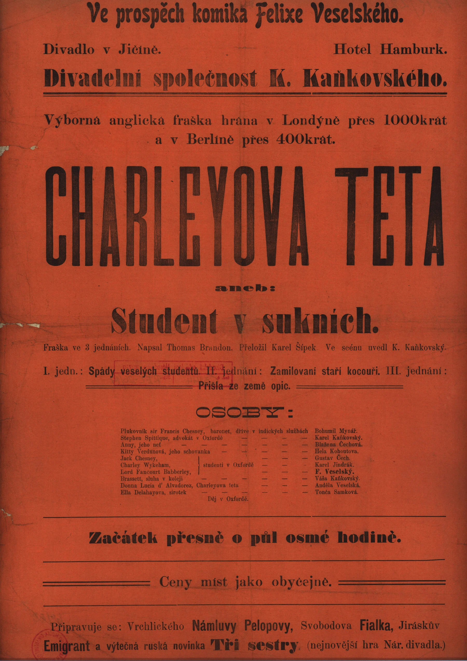 Náhledový obrázek předmětu Charleyeova teta aneb Student v sukních