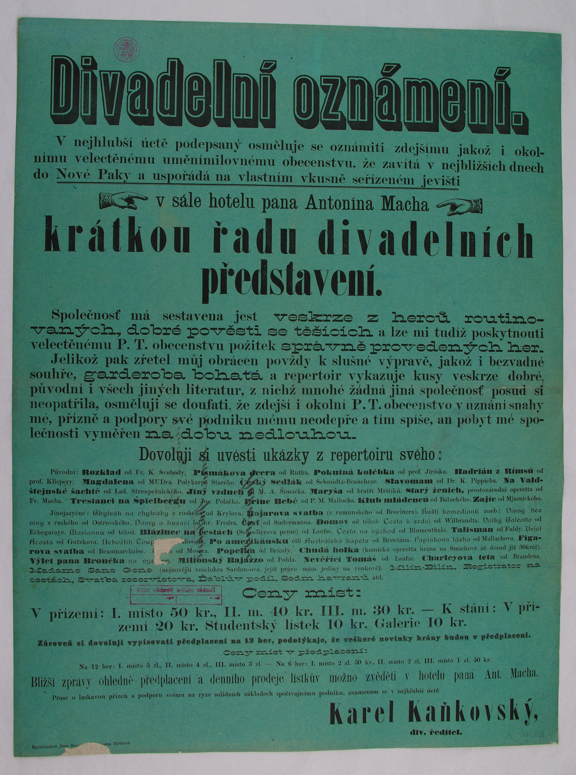 Náhledový obrázek Divadelní oznámení - 1