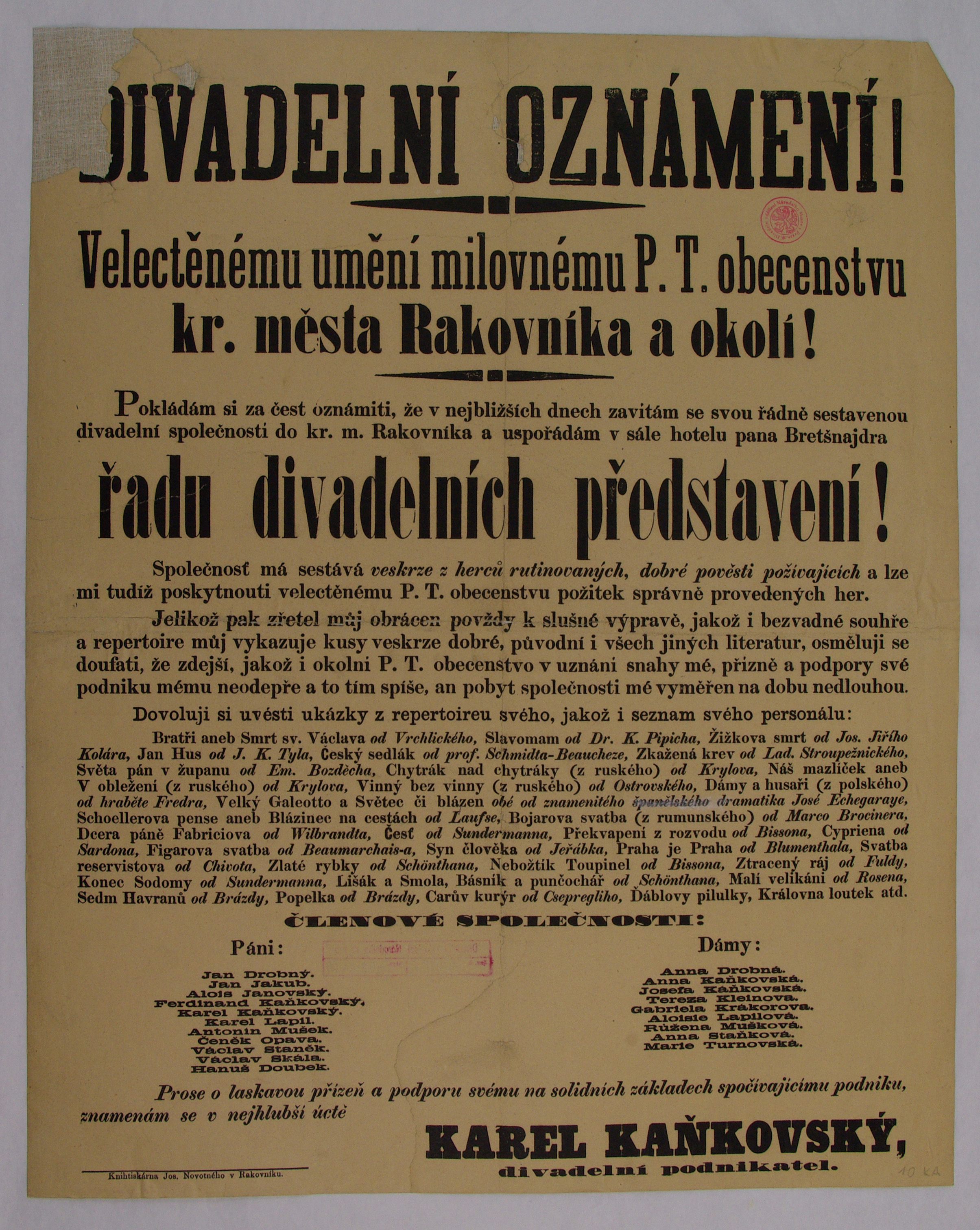 Náhledový obrázek Divadelní oznámení - 1