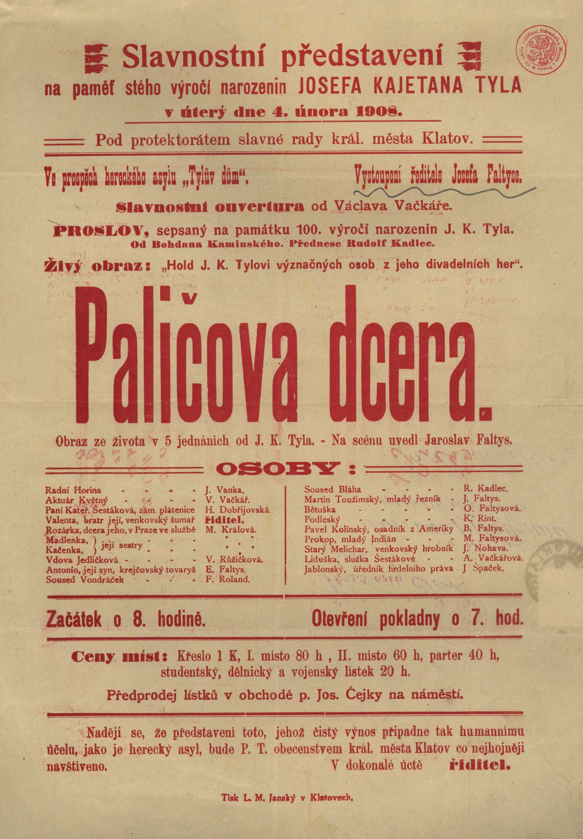 Náhledový obrázek předmětu Paličova dcera
