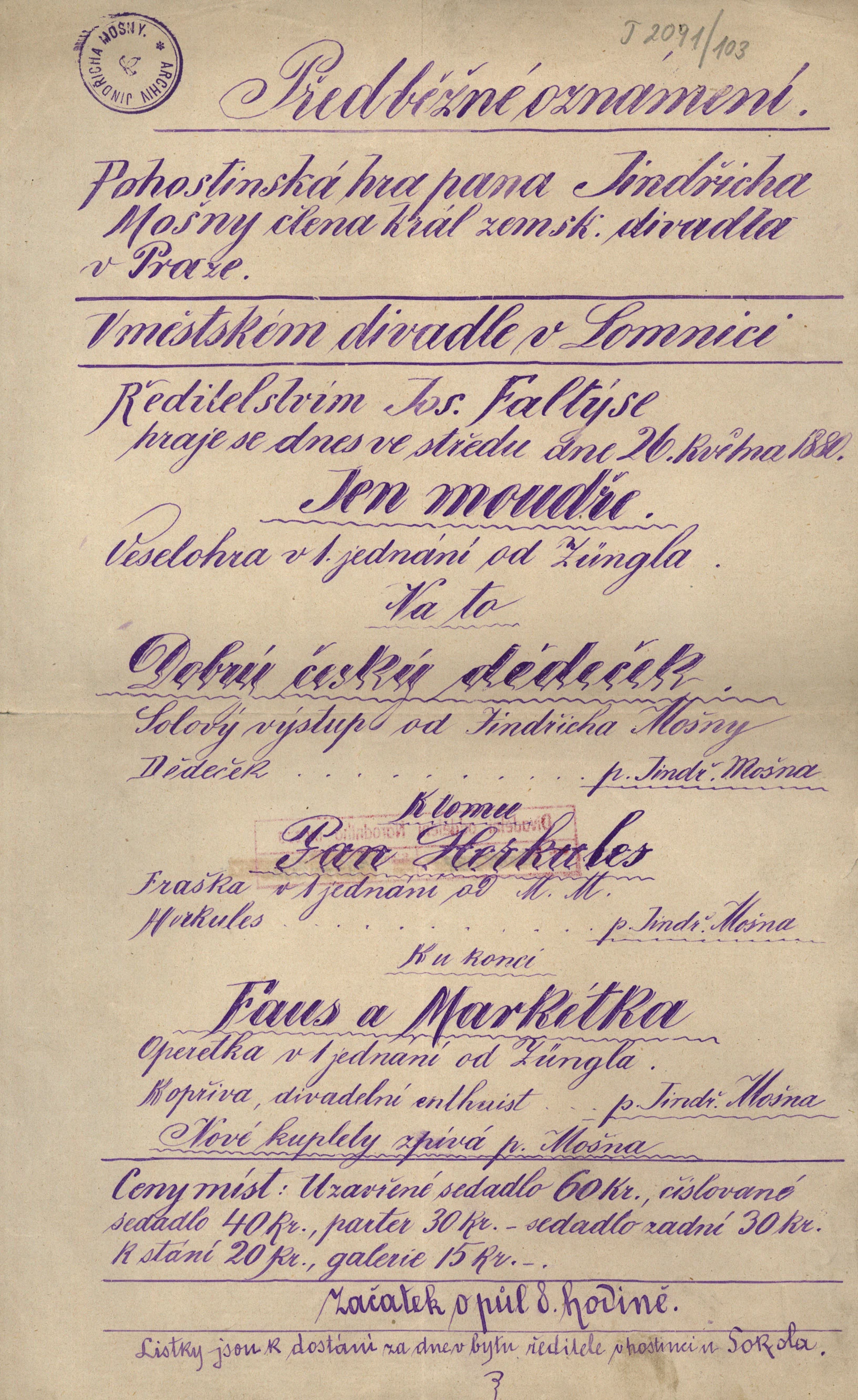 Náhledový obrázek předmětu Jen moudře, Dobrý český dědeček, Pan Herkules, Faust a Markétka