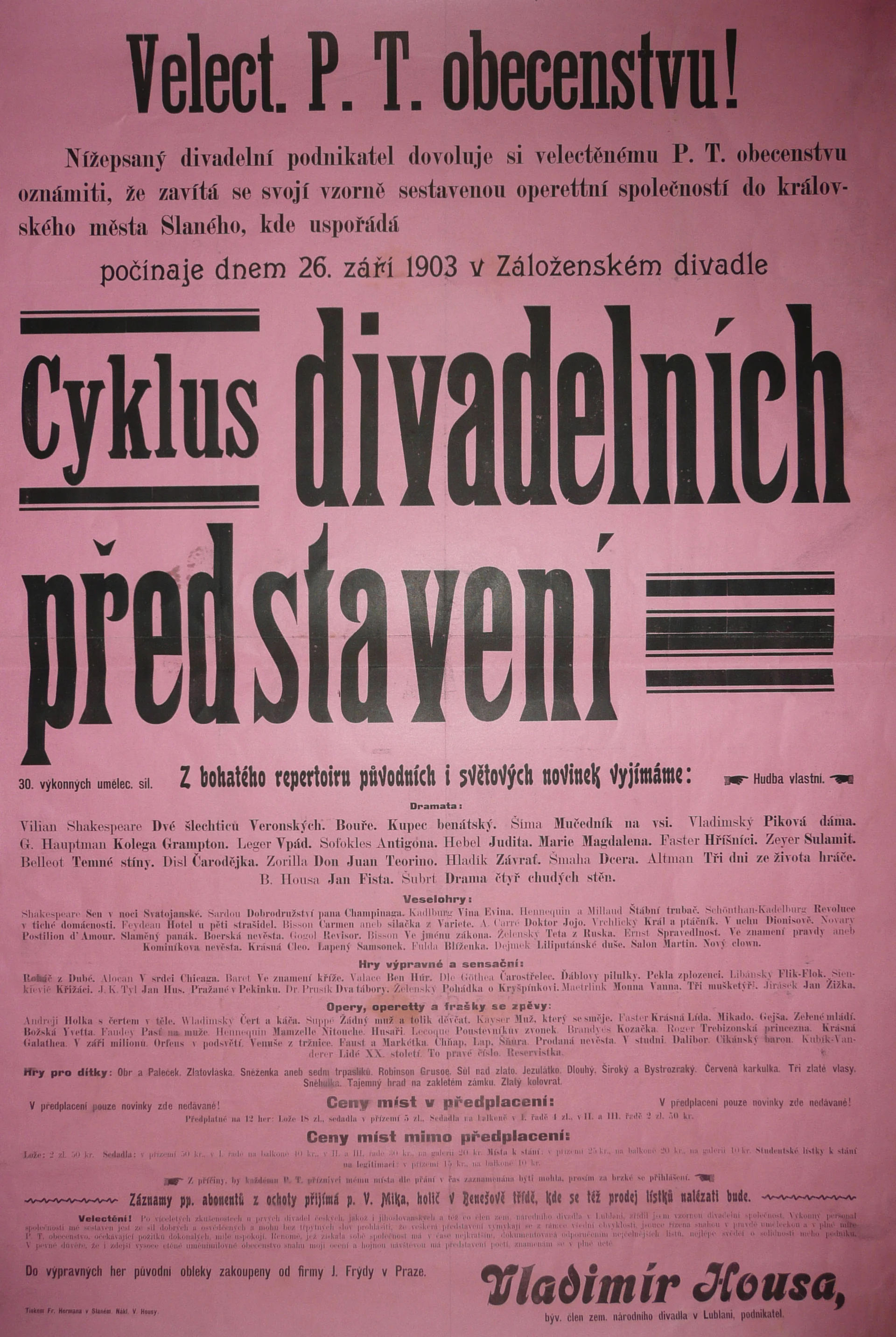 Náhledový obrázek předmětu Oznámení cyklu představení ve Slaném