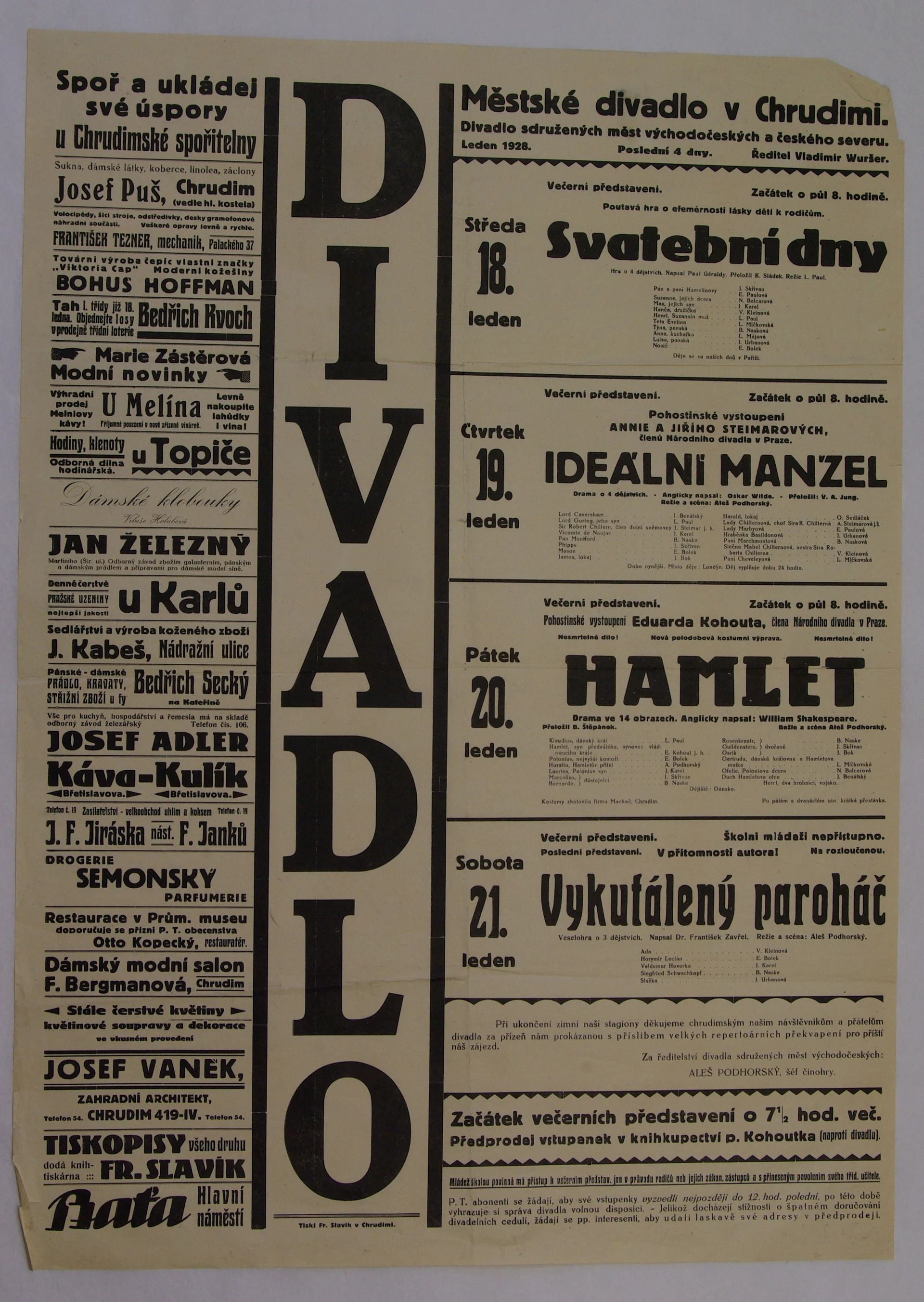 Náhledový obrázek předmětu Svatební dny, Ideální manžel, Hamlet a Vykutálený paroháč