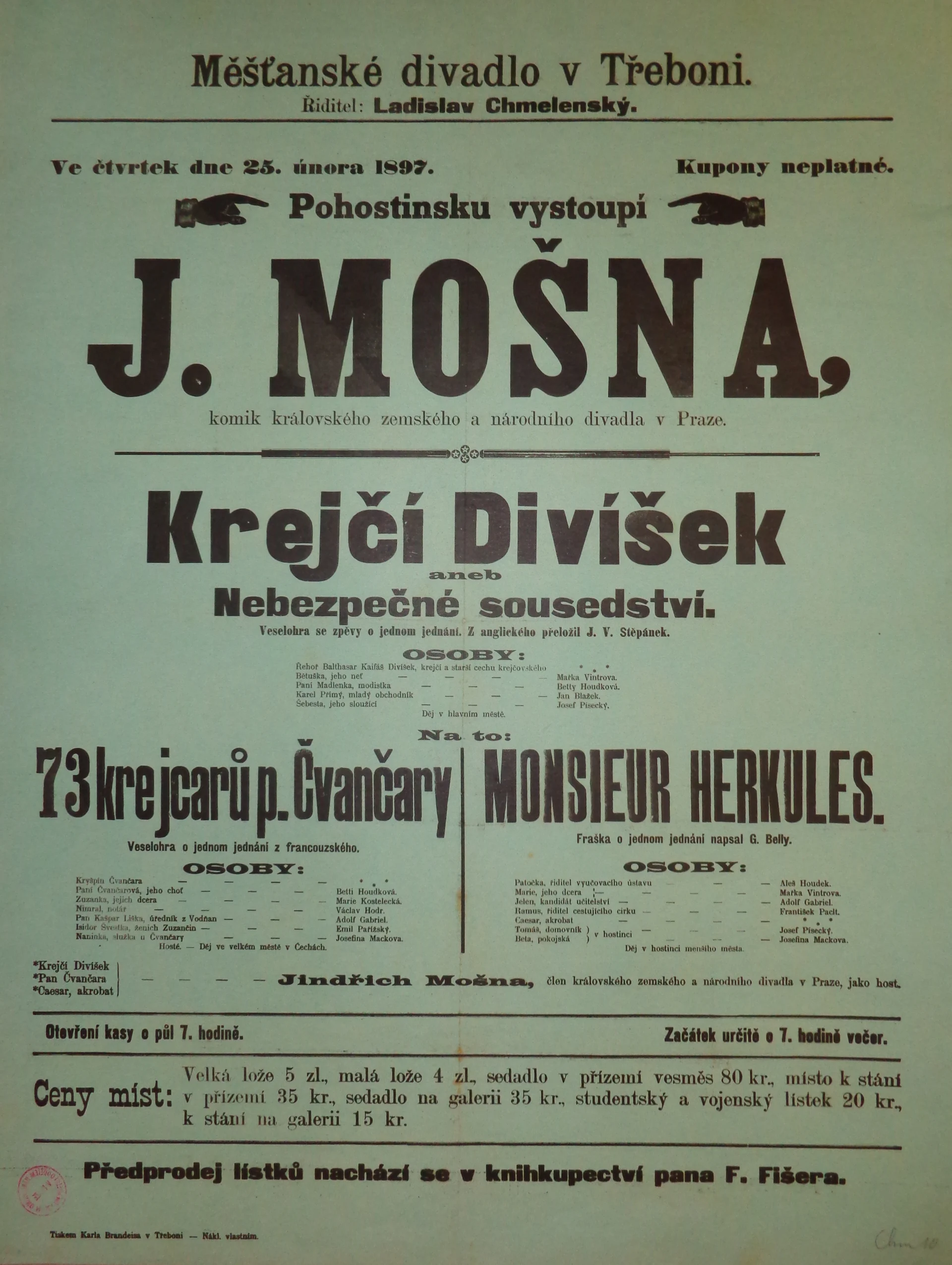 Náhledový obrázek předmětu Krejčí Divíšek aneb Nebezpečné sousedství, 73 krejcarů p. Čvančary, Monsieur Herkules