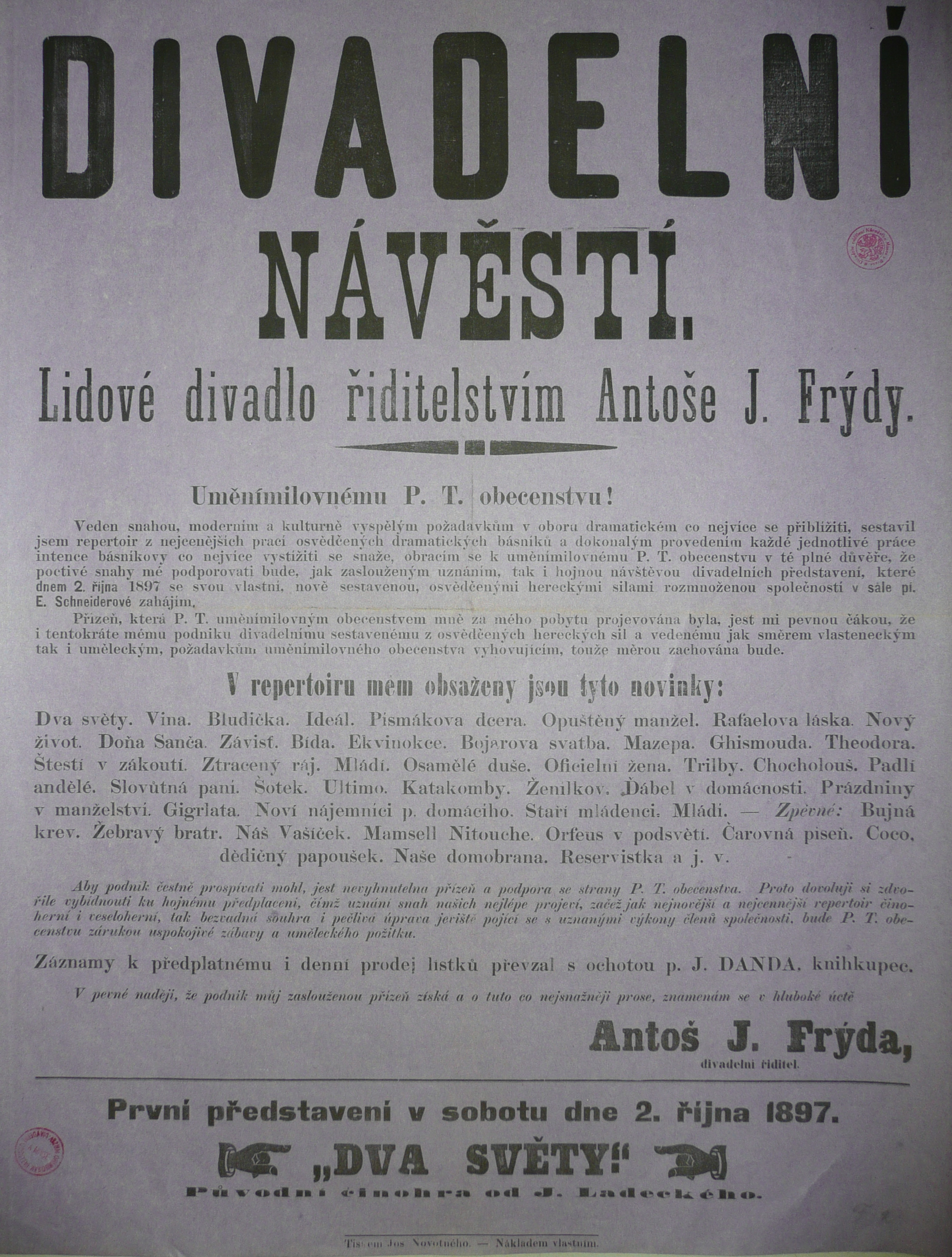 Náhledový obrázek Divadelní návěští k cyklu představení - 1