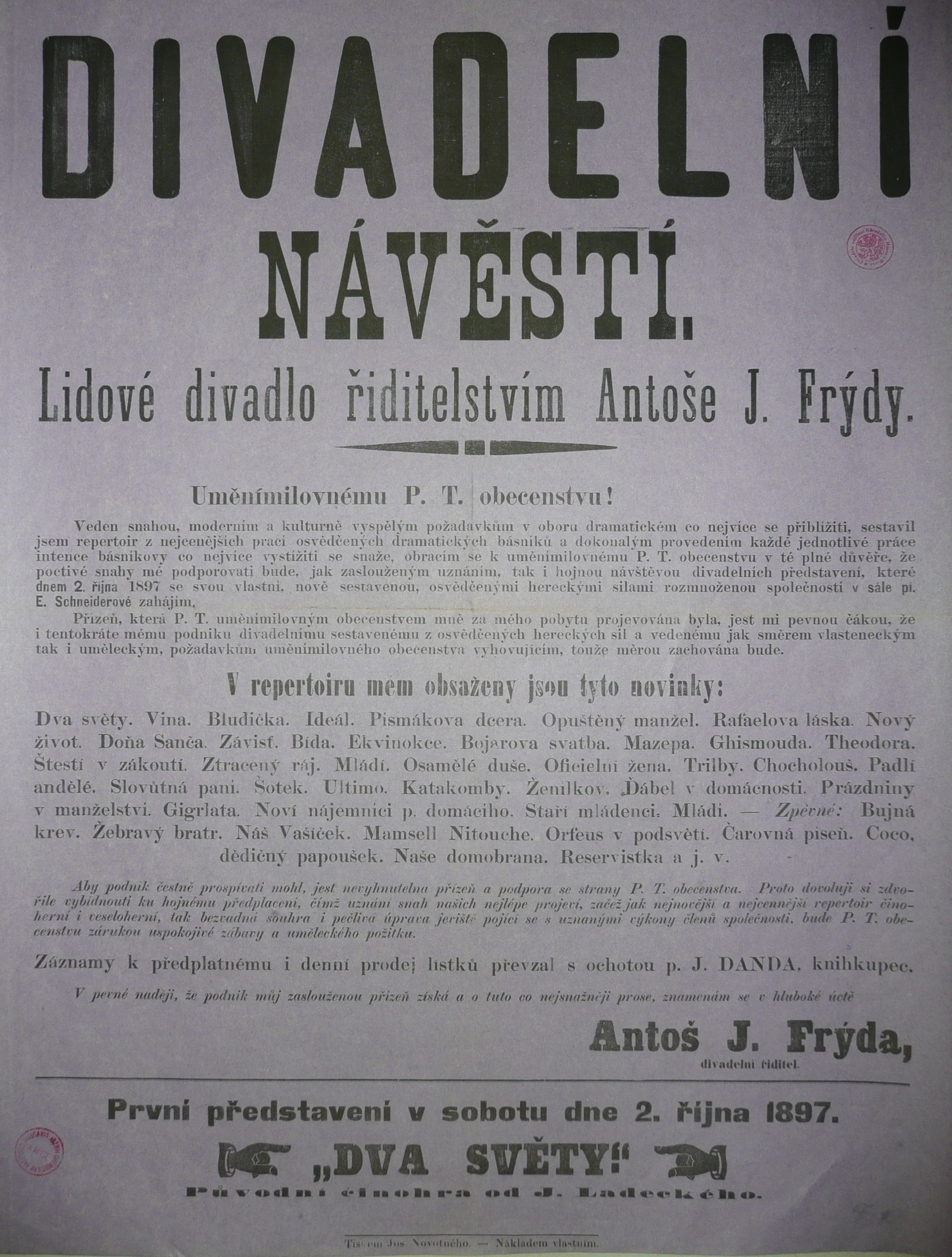 Náhledový obrázek předmětu Divadelní návěští k cyklu představení