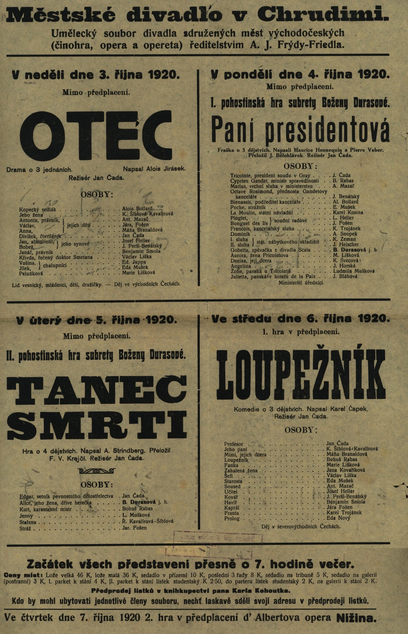 Náhledový obrázek předmětu Otec, Paní presidentová, Tanec smrti, Loupežník