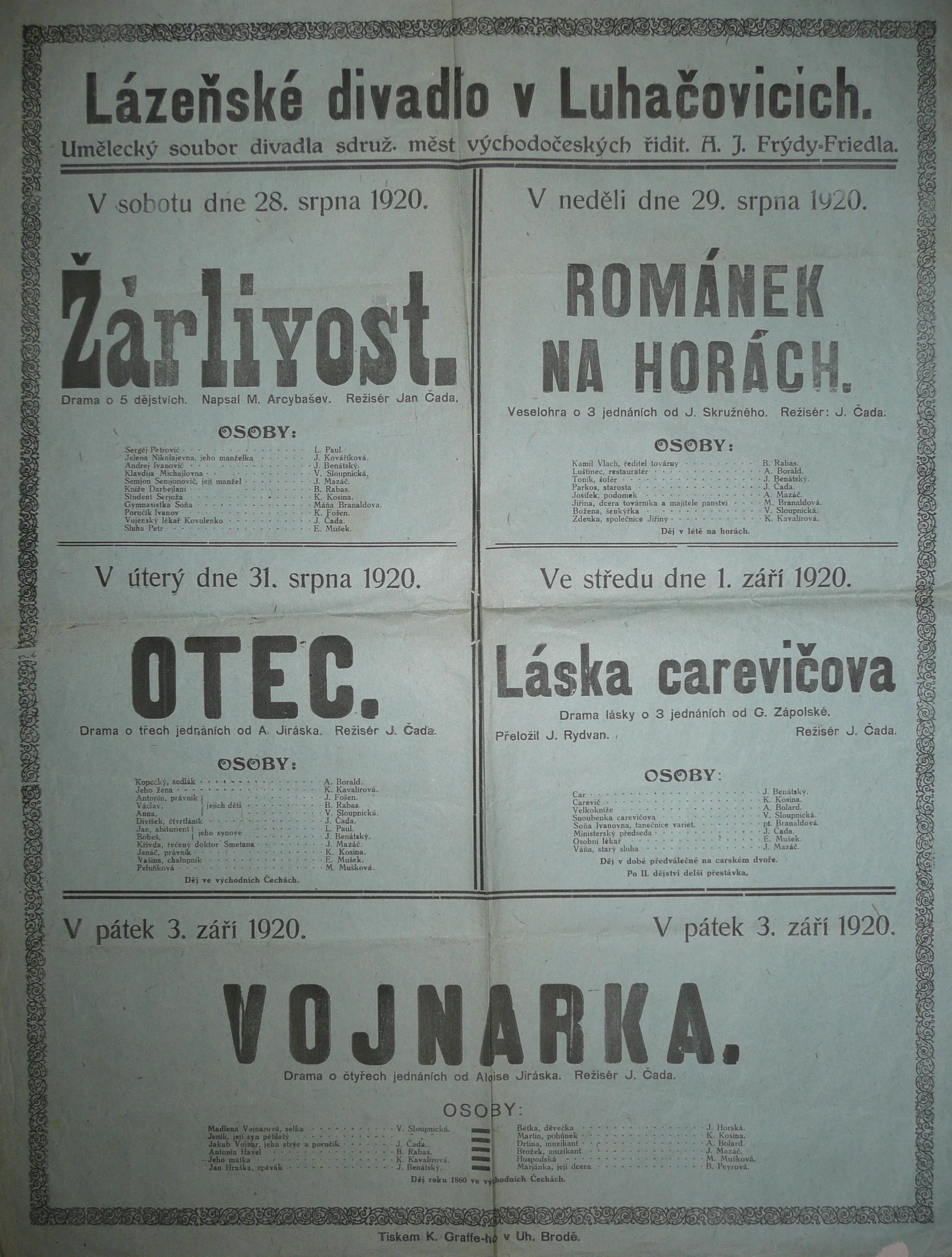 Náhledový obrázek předmětu Žárlivost, Románek na horách, Otec, Láska carevičova, Vojnarka