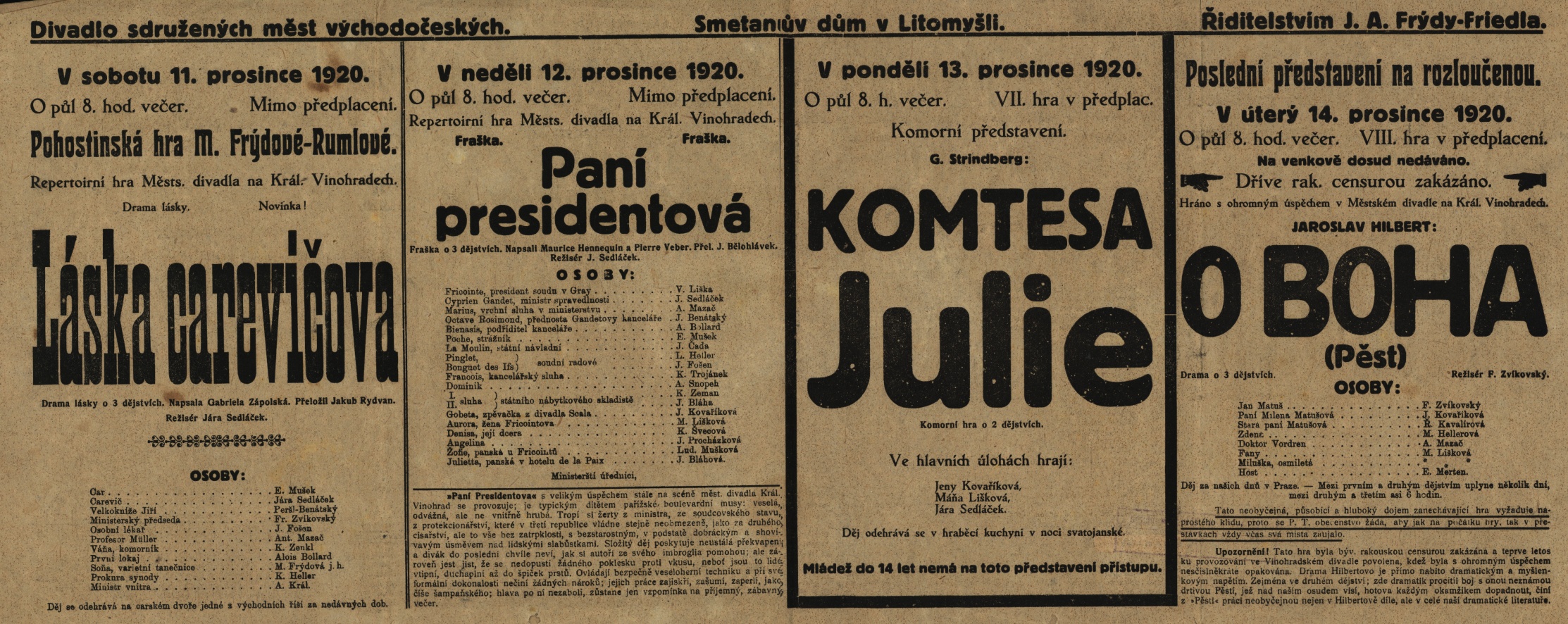Náhledový obrázek Láska carevičova, Paní presidentová, Komtesa Julie, O Boha - 1