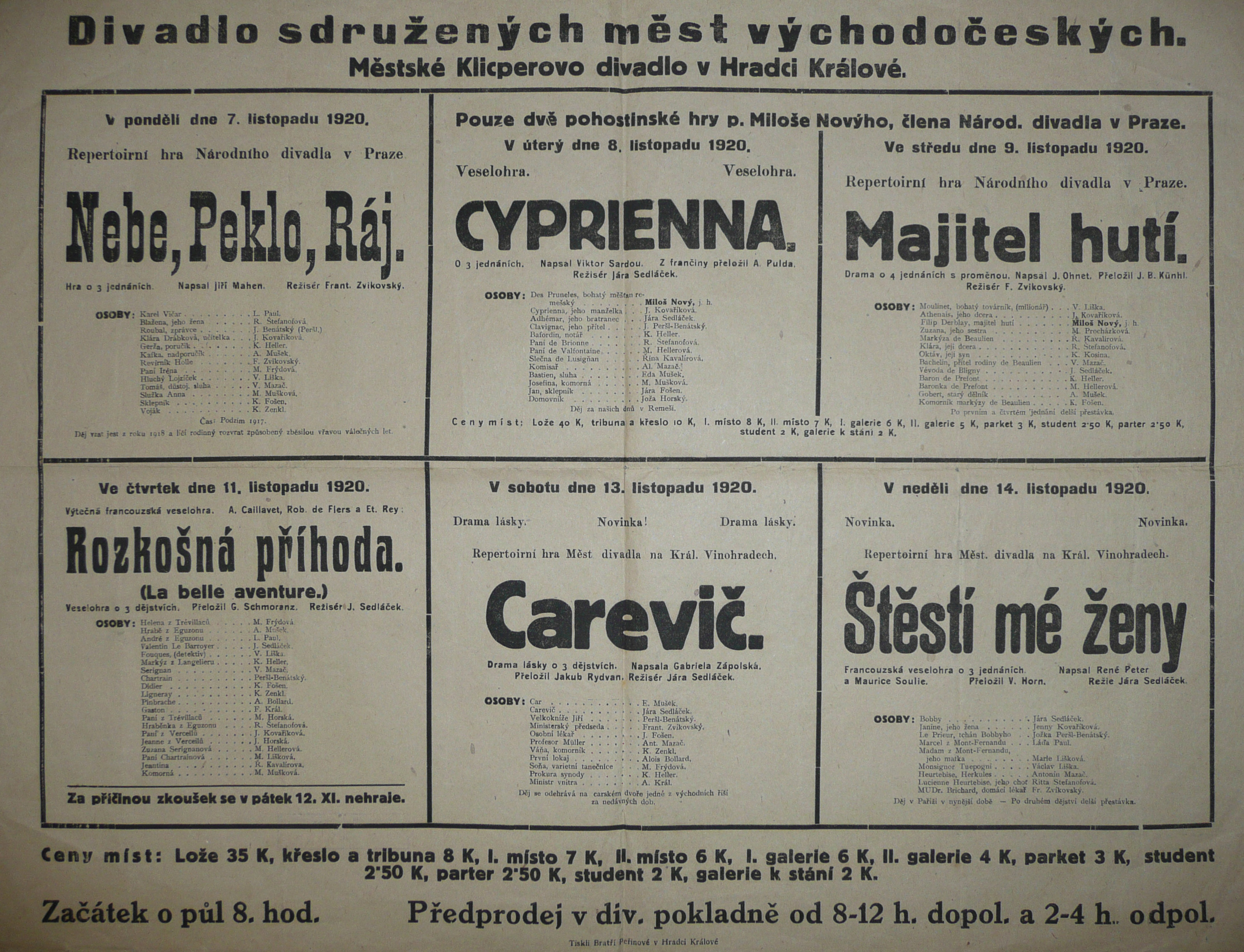 Náhledový obrázek Nebe, peklo, ráj,  Cyprienna, Majitek hutí, Rozkošná příhoda,Carevič, Štěstí mé ženy - 1