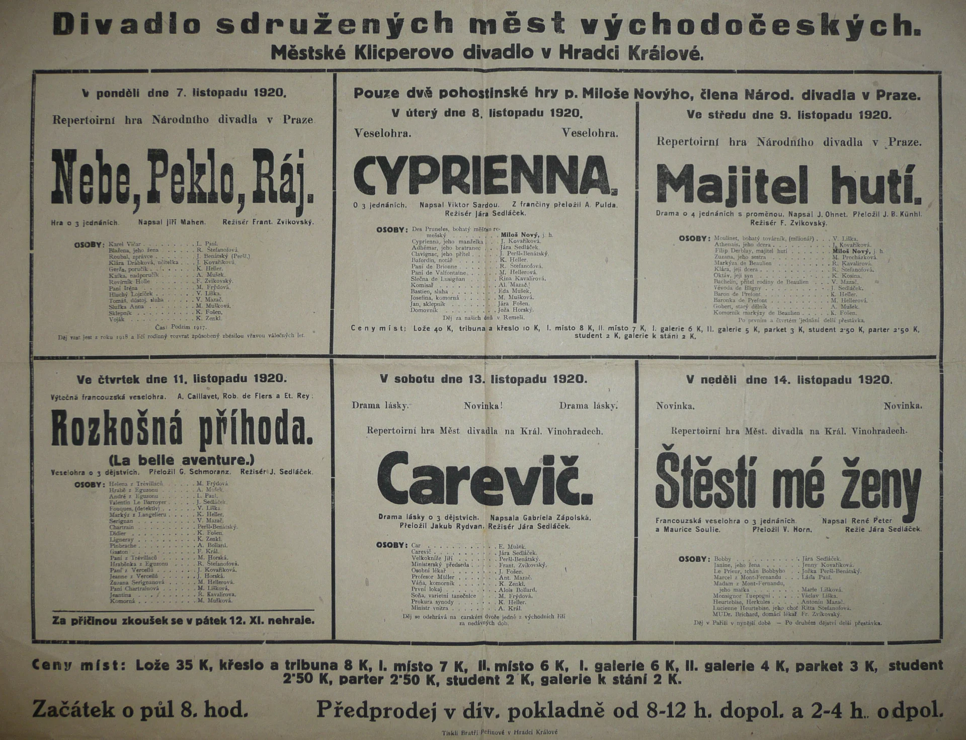 Náhledový obrázek předmětu Nebe, peklo, ráj,  Cyprienna, Majitek hutí, Rozkošná příhoda,Carevič, Štěstí mé ženy