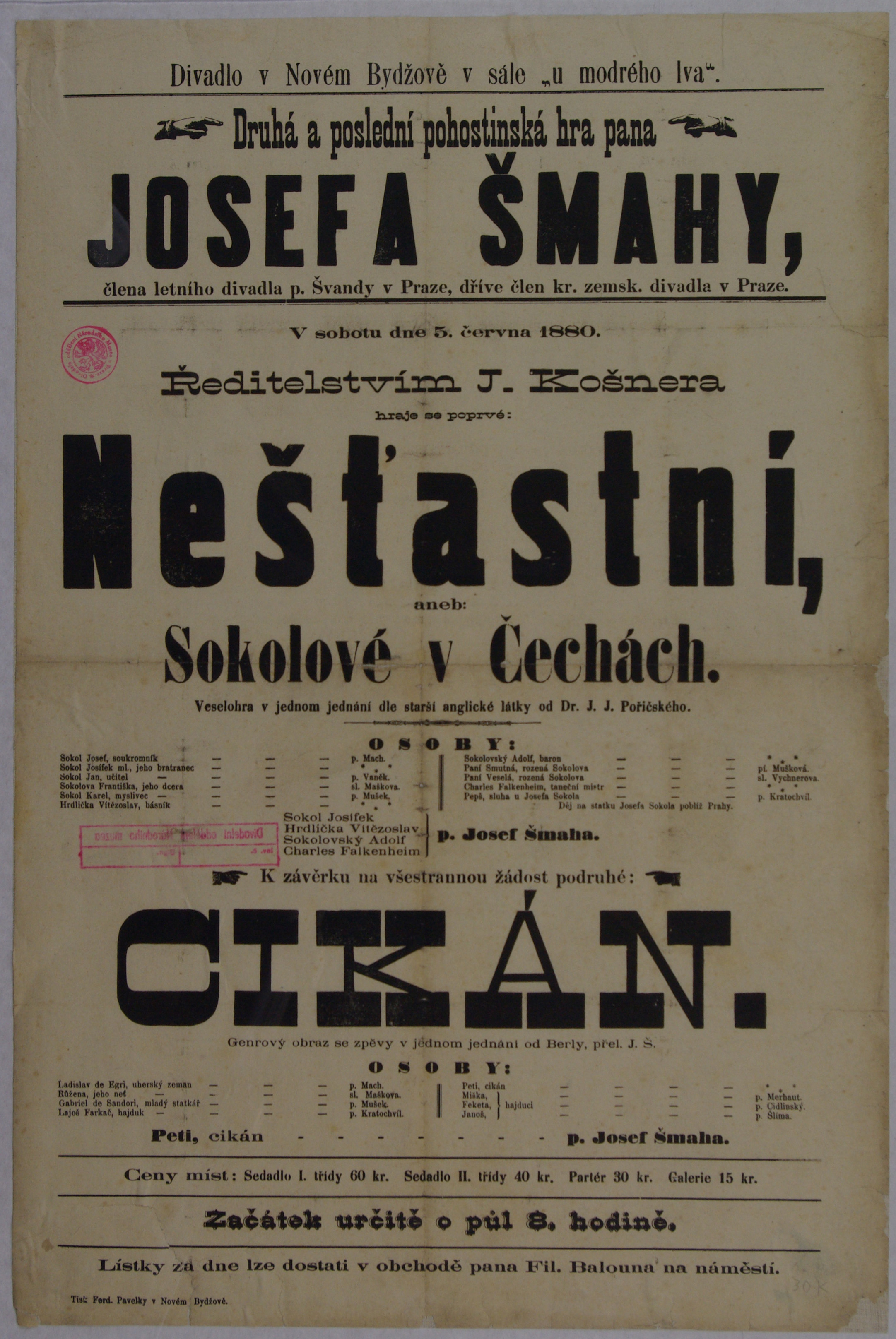 Náhledový obrázek Nešťastní aneb Sokolové v Čechách, Cikán - 1